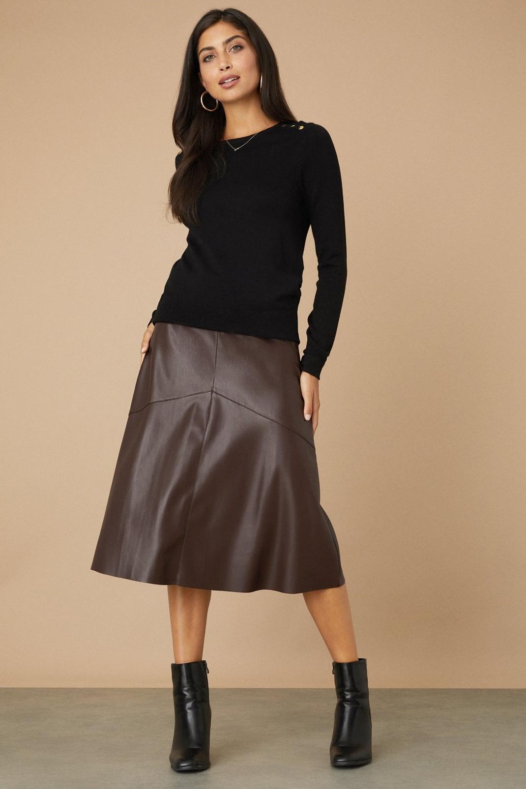 Chocolate Faux Leather A Line Skirt image number 1