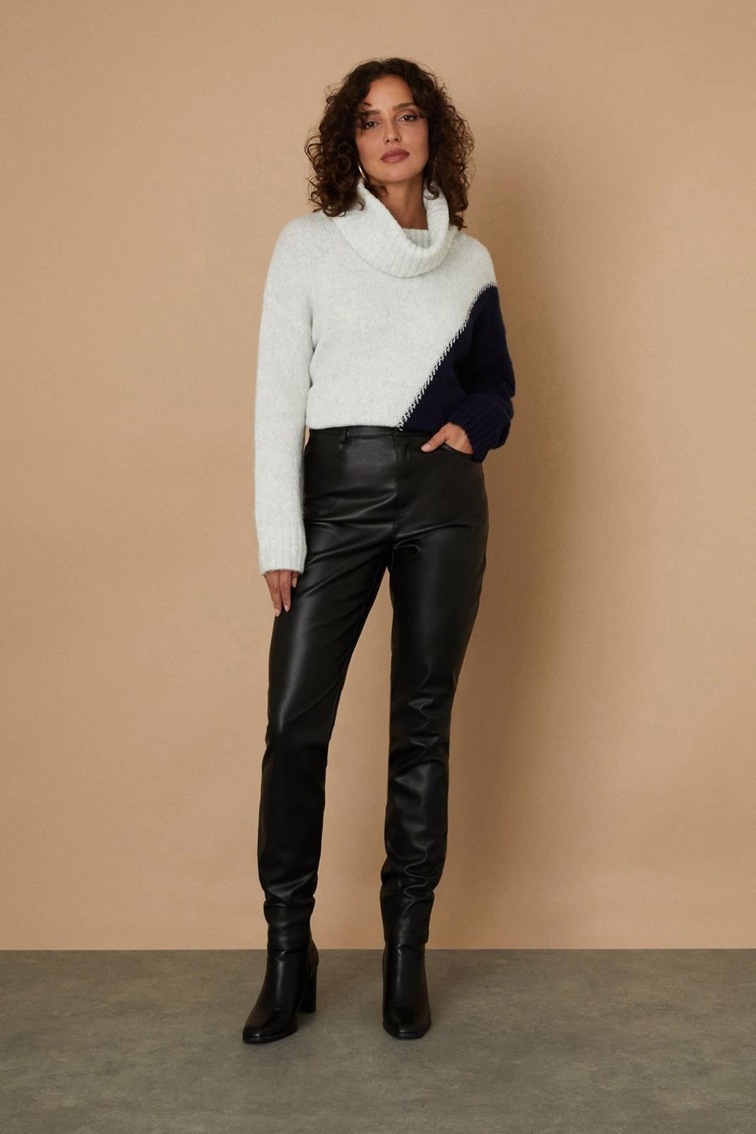Tall Black Faux Leather Jeans image number 1