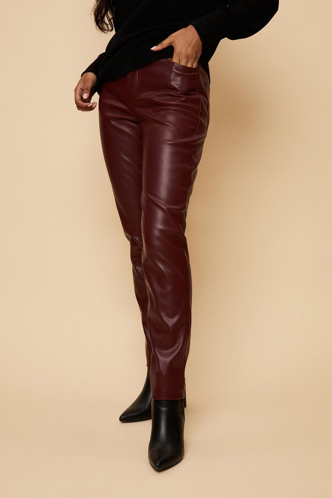 Berry Petite Faux Leather Jeans image number 1