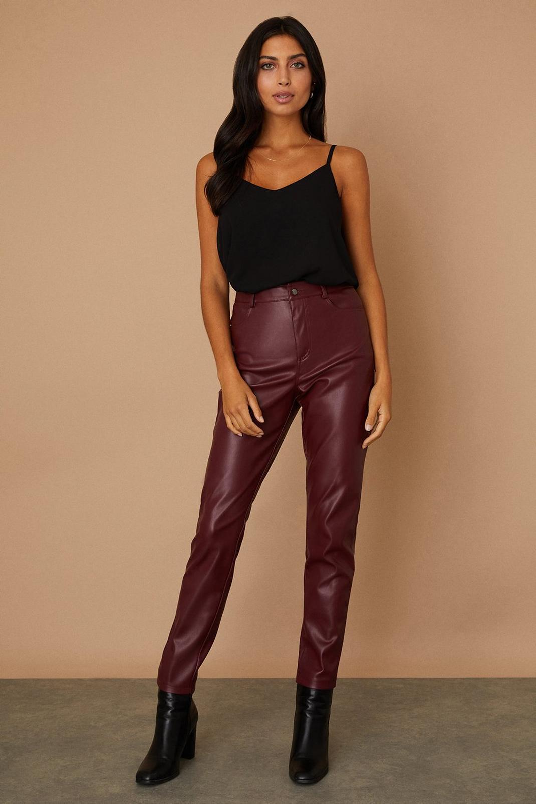 Berry Faux Leather Jeans image number 1