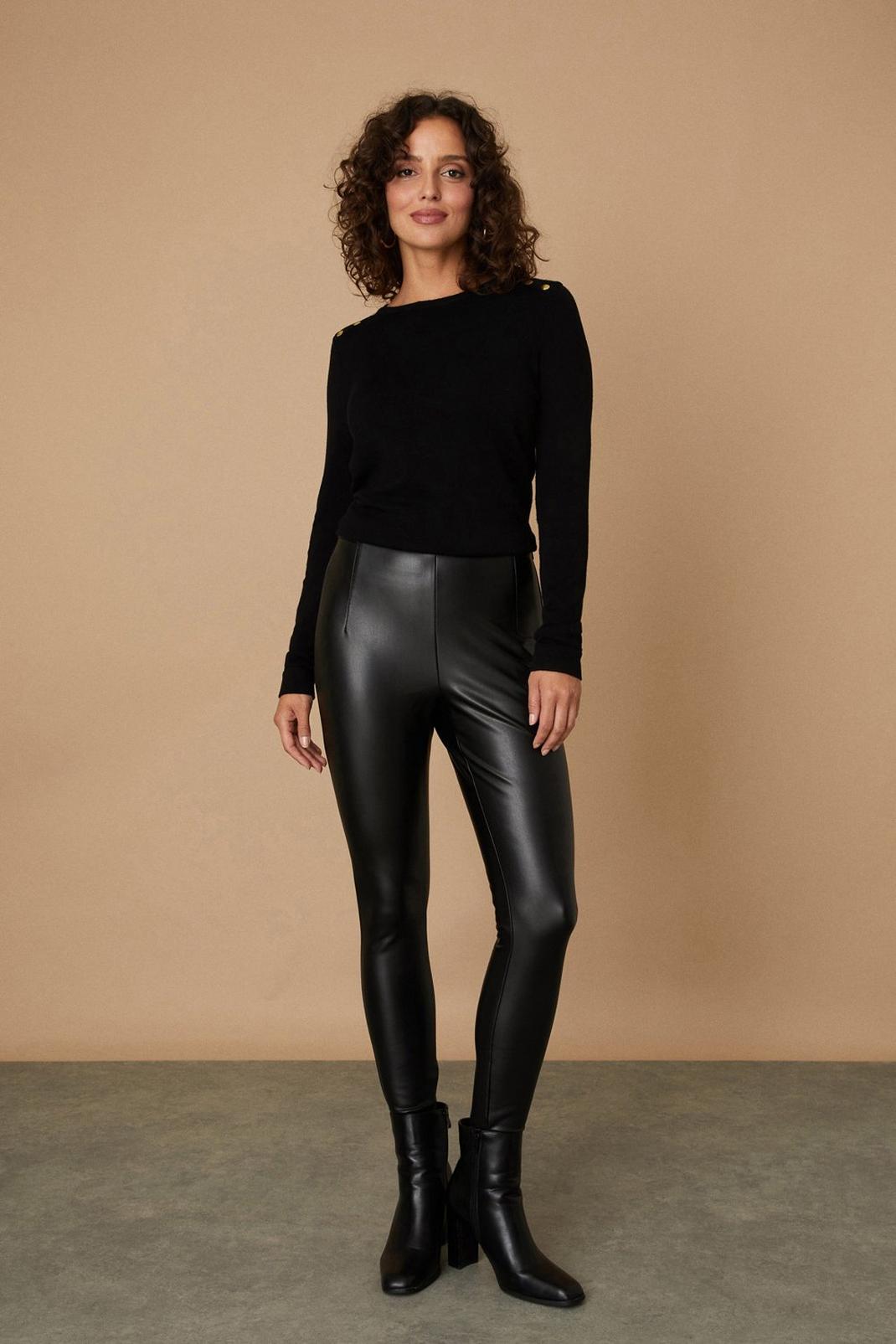 Tall Black Faux Leather Leggings image number 1