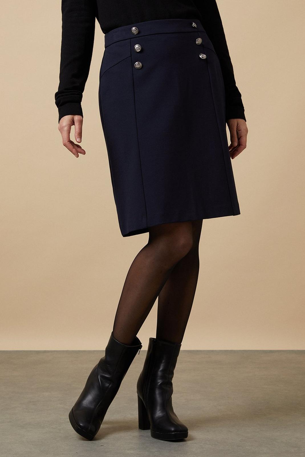 Navy Military A Line Ponte Skirt image number 1