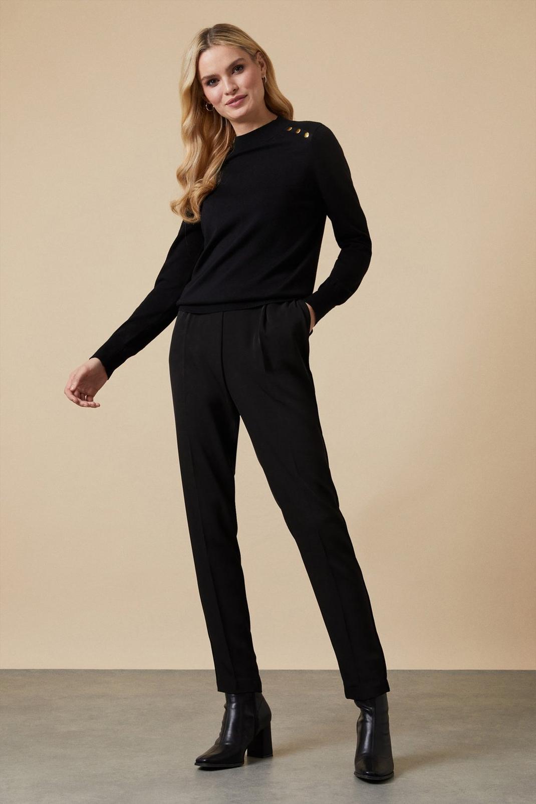 Tall Black Pull On Trousers image number 1