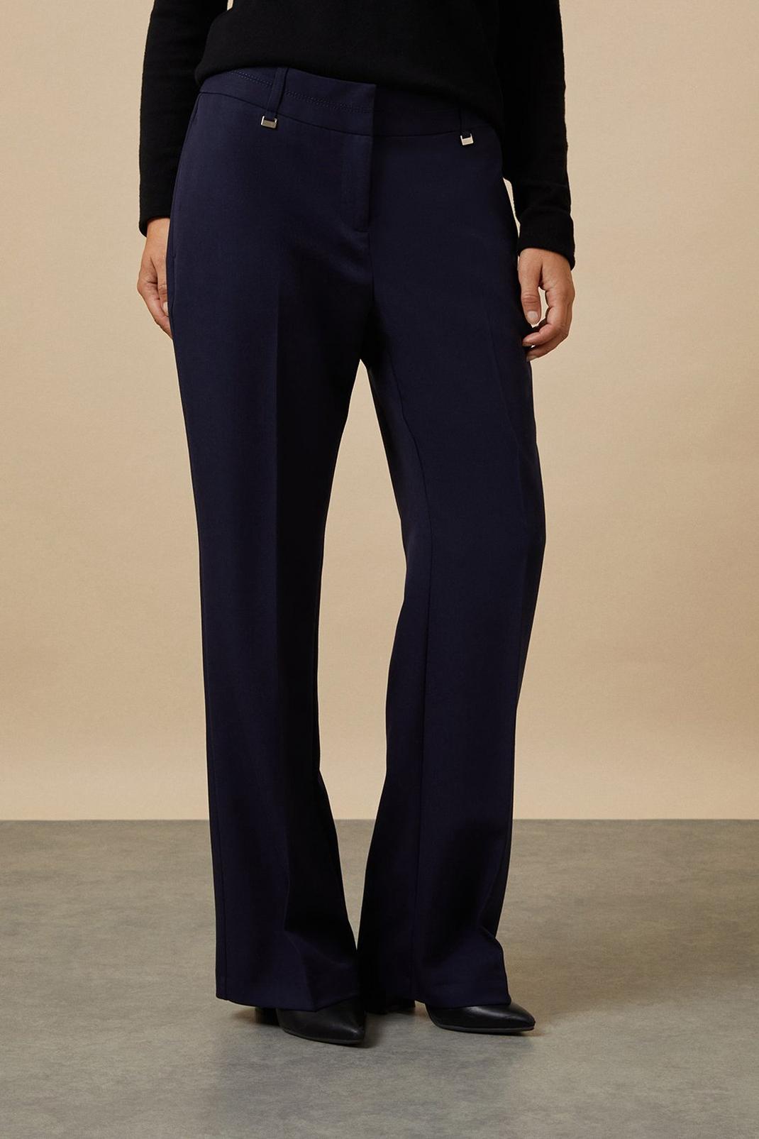 Petite Navy Smart Bootcut Leg Trousers image number 1