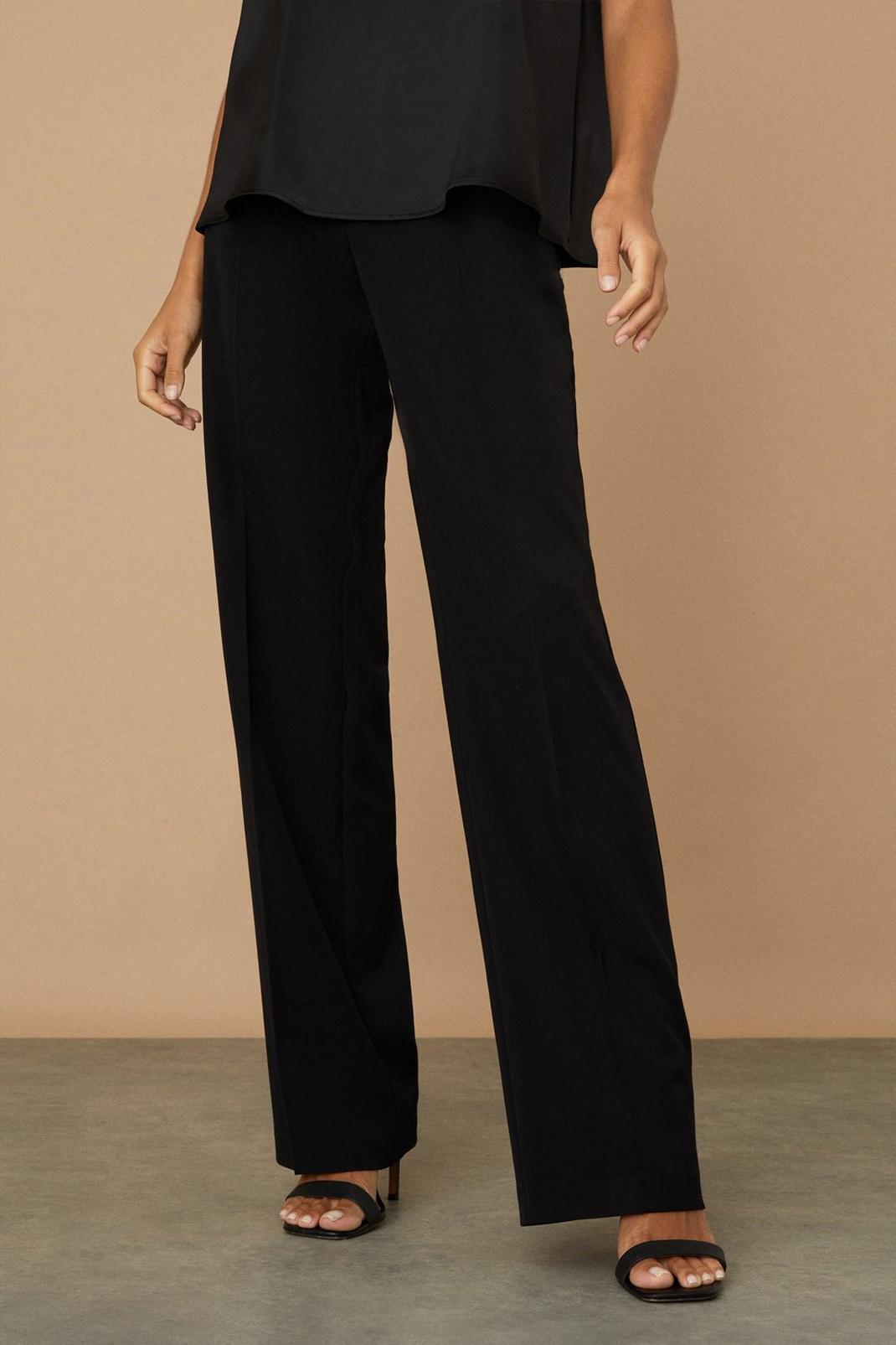 Tall Black Smart Wide Leg Trousers image number 1