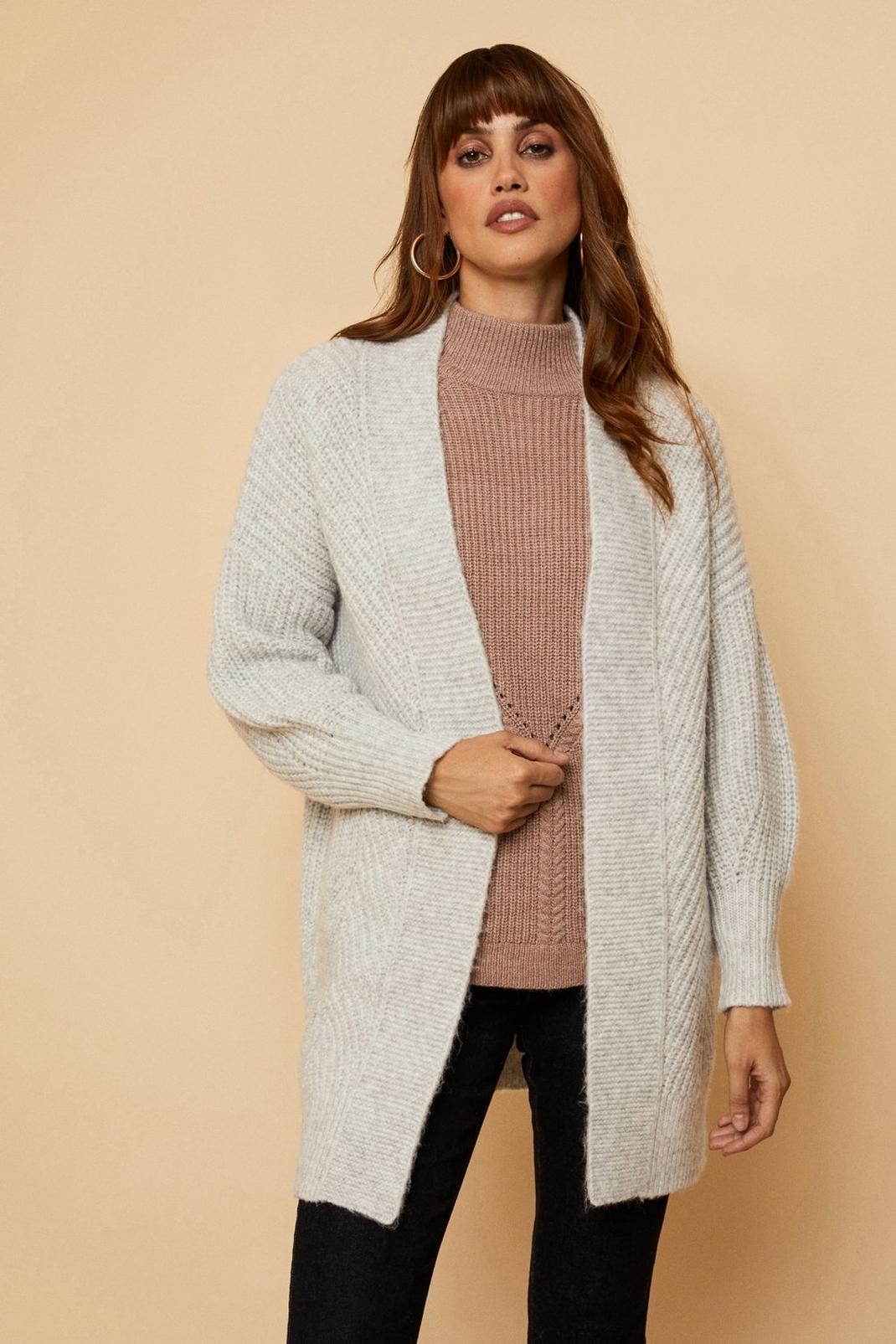 Pale grey Cosy Ribbed Longline Cardigan image number 1