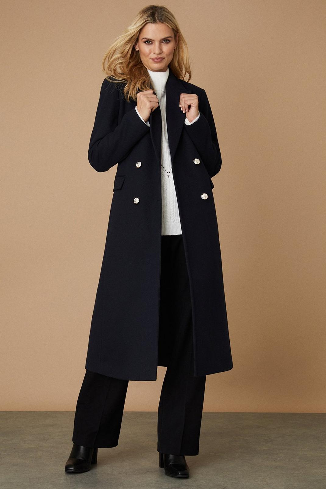 Navy Tailored Belted Wrap Coat image number 1
