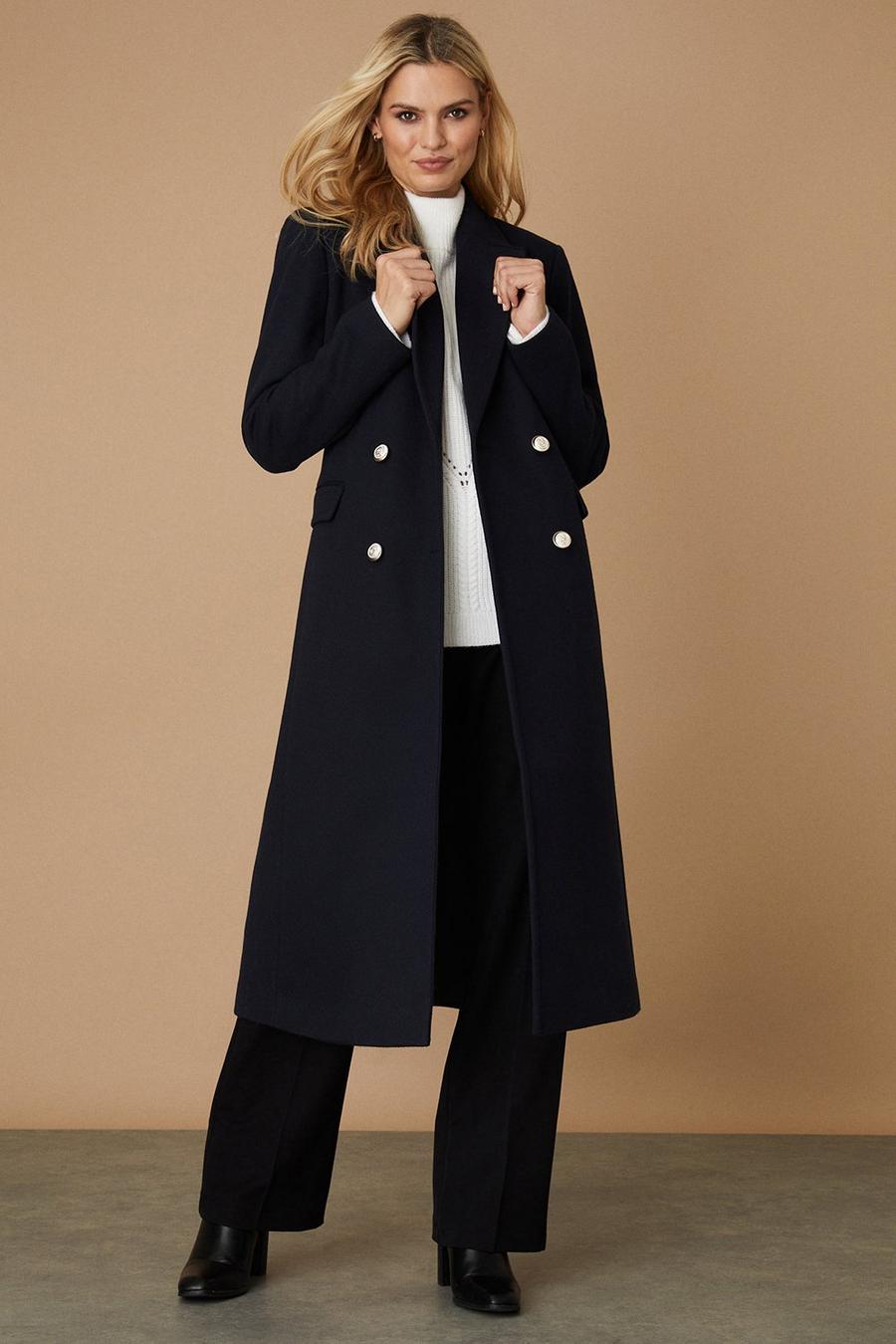 Navy Tailored Belted Wrap Coat