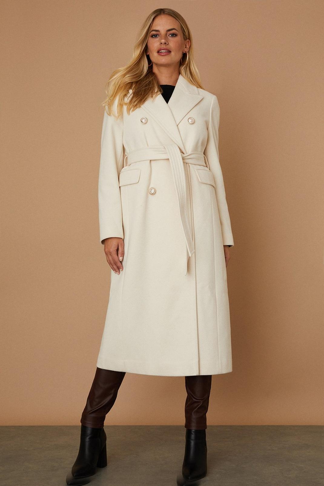 Ivory Petite Twill Belted Wrap Coat image number 1