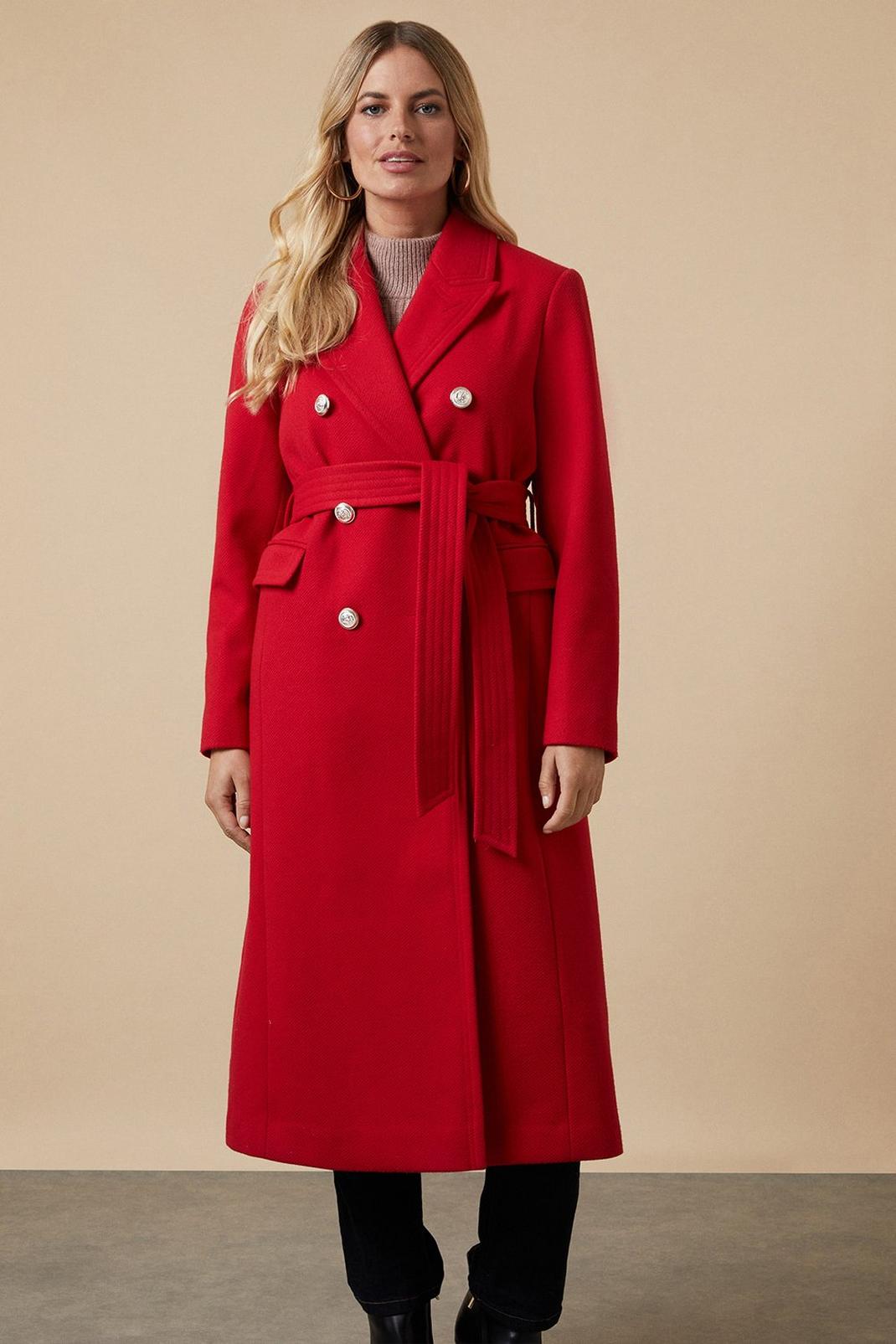 Red Petite Twill Belted Wrap Coat image number 1