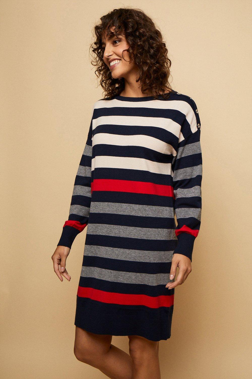 Grey Contrast Stripe Buttoned Dress | Wallis EU