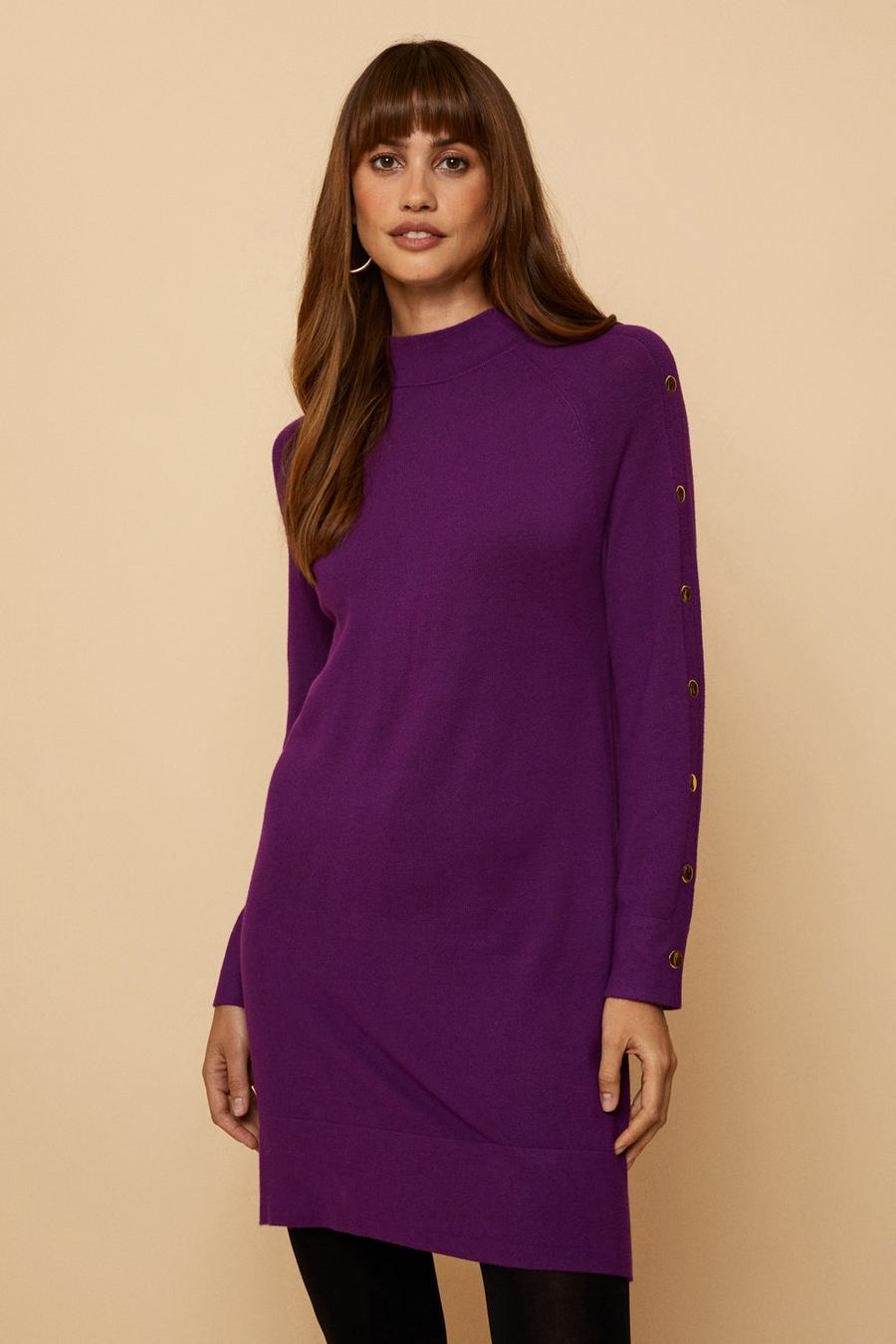 Button Detail Funnel Knitted Tunic