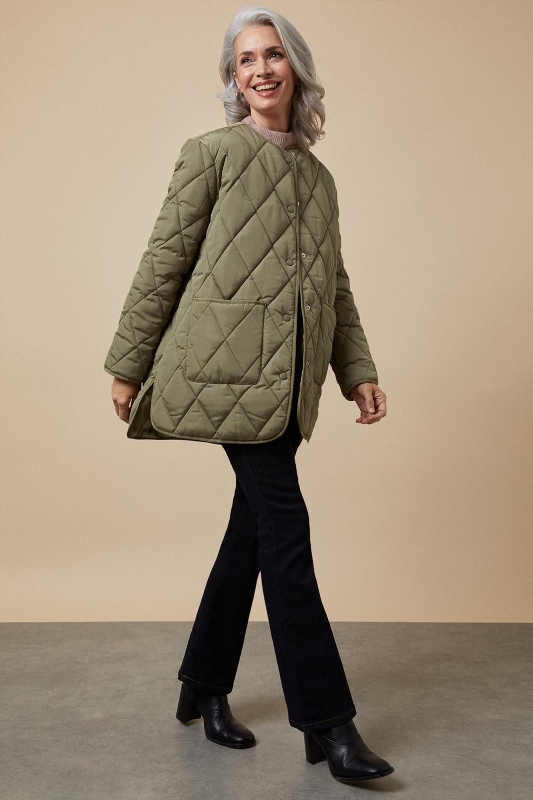 Sage Lightweight Quilted Collarless Coat image number 1