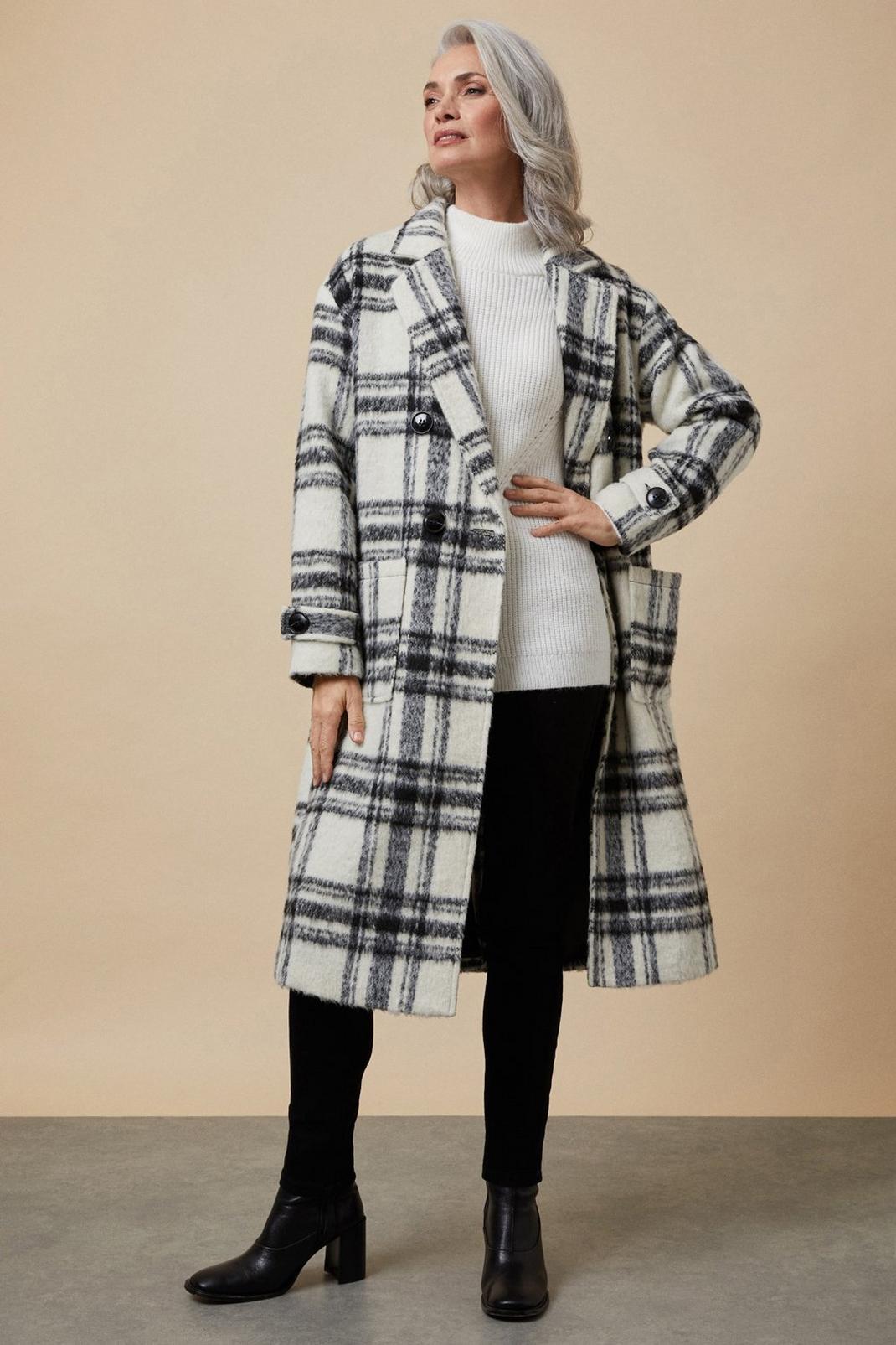 Black Mono Check Double Breasted Coat image number 1