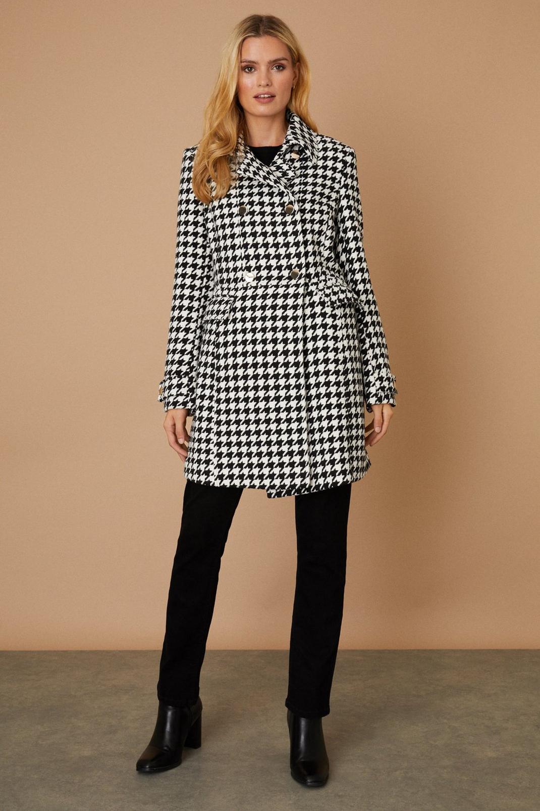 Black Dogtooth Check Pea Coat image number 1