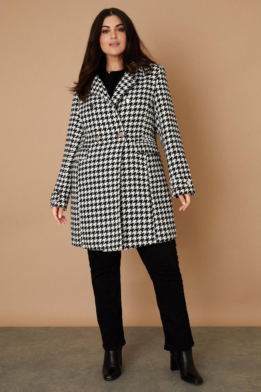 Mono Curve Dogtooth Check Pea Coat image number 1