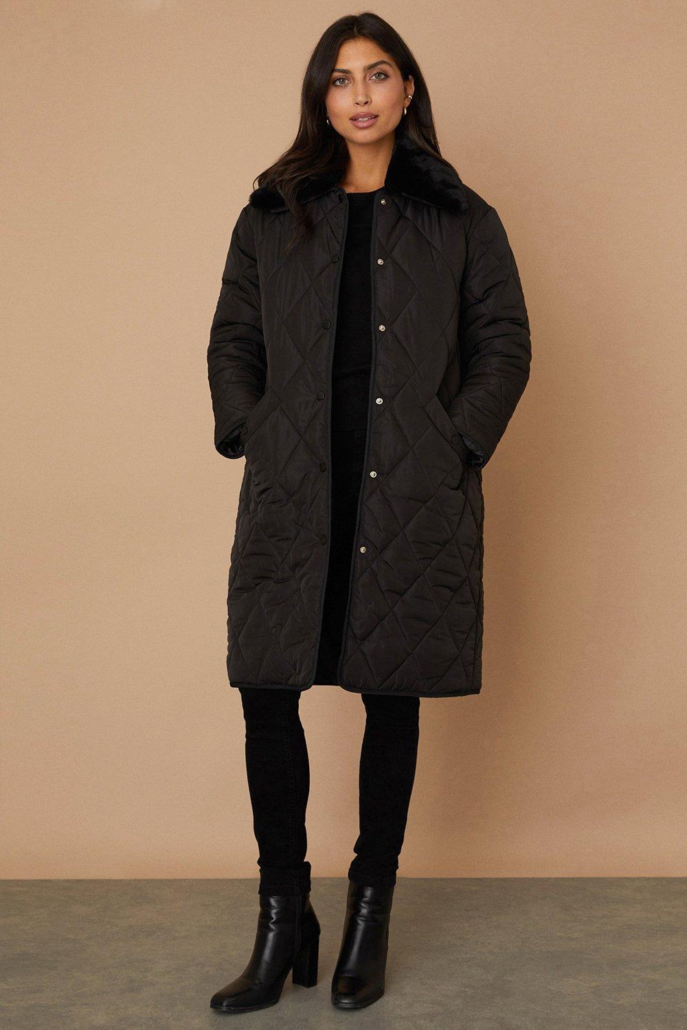 black faux fur collar padded coat