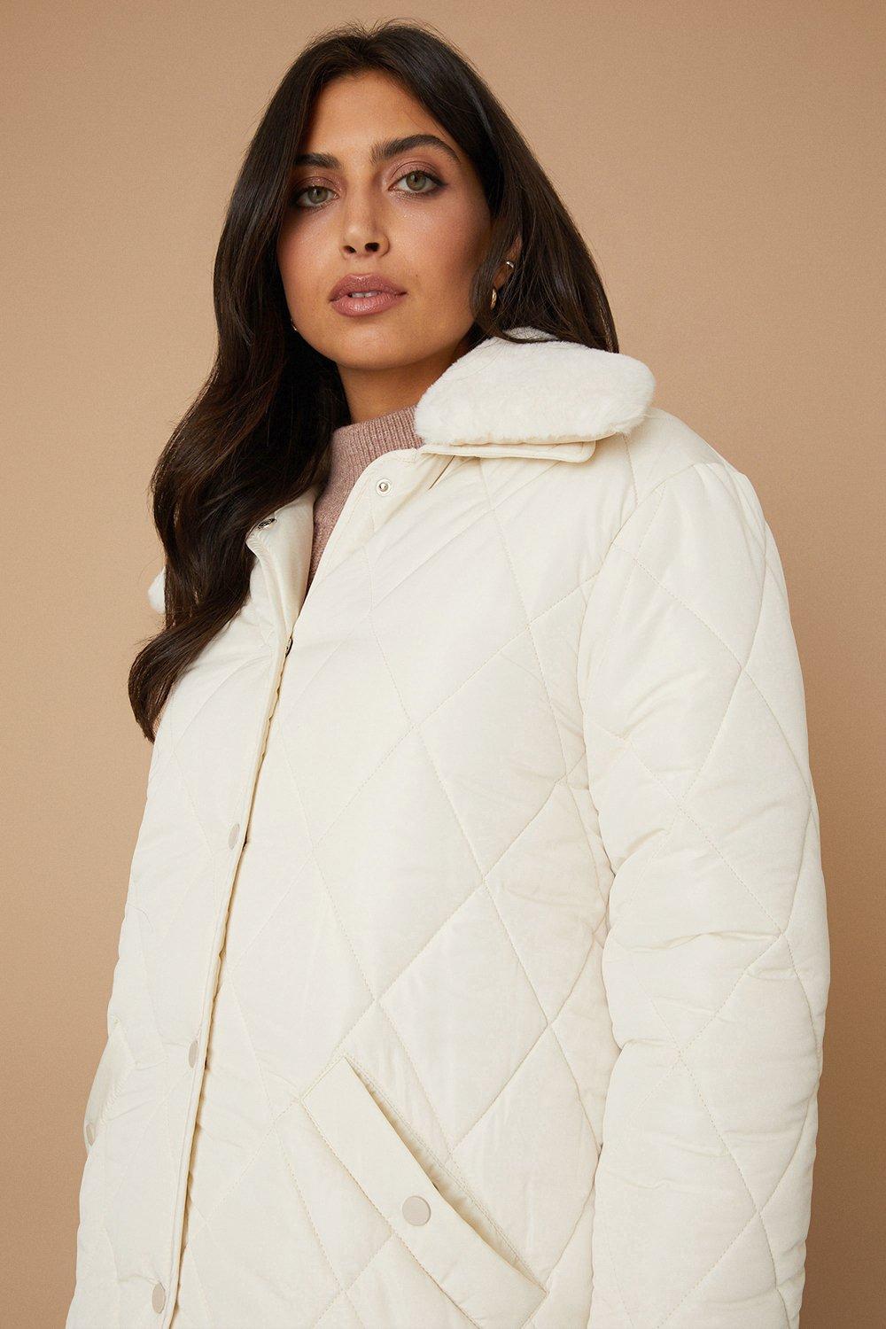 wallis faux fur collar quilted coat