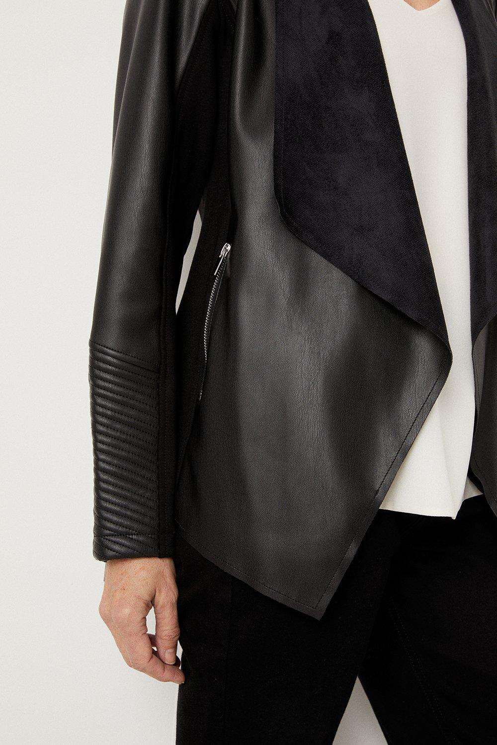 Black faux 2025 leather waterfall jacket