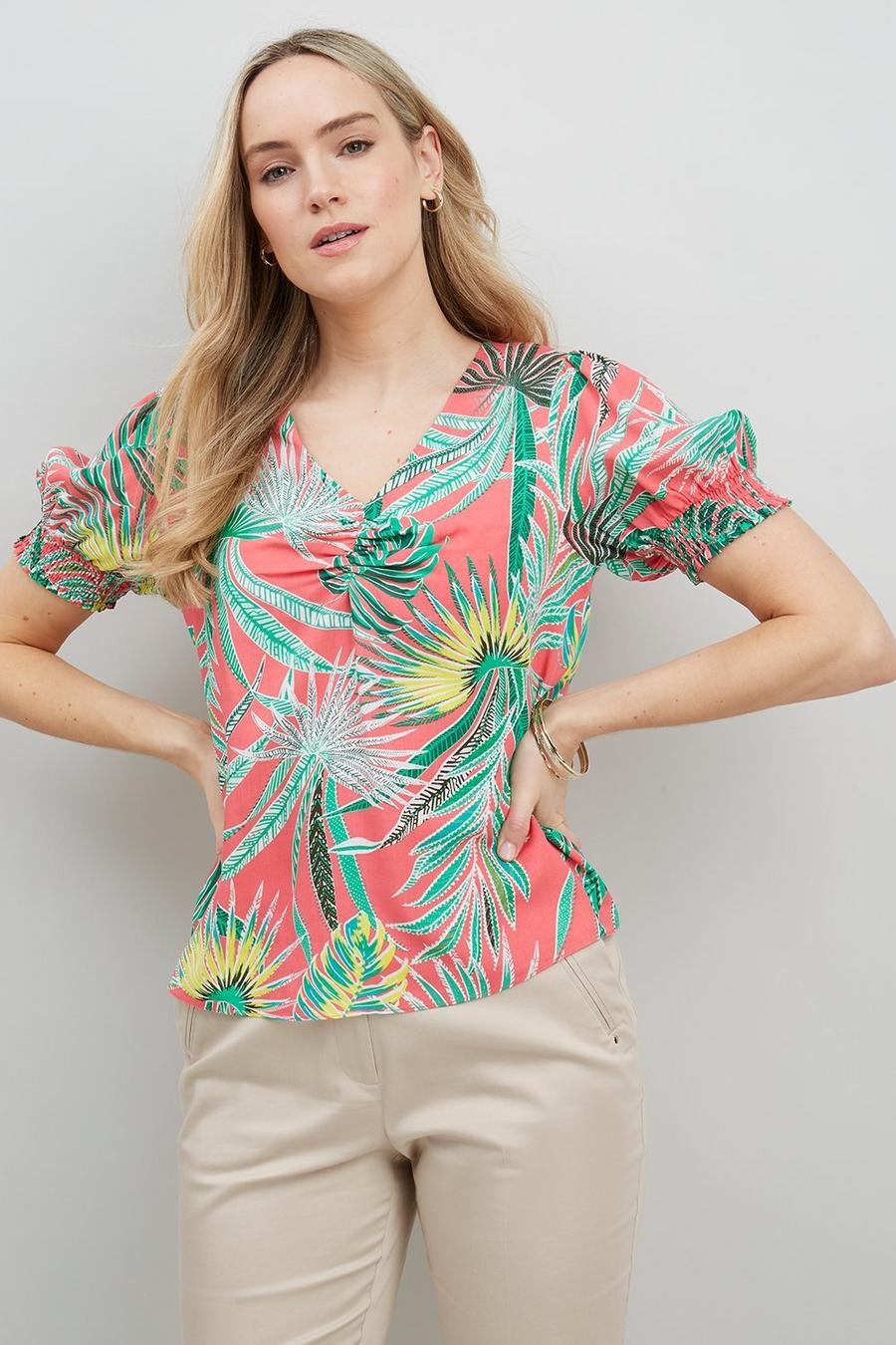 Coral Palm Short Sleeve Top