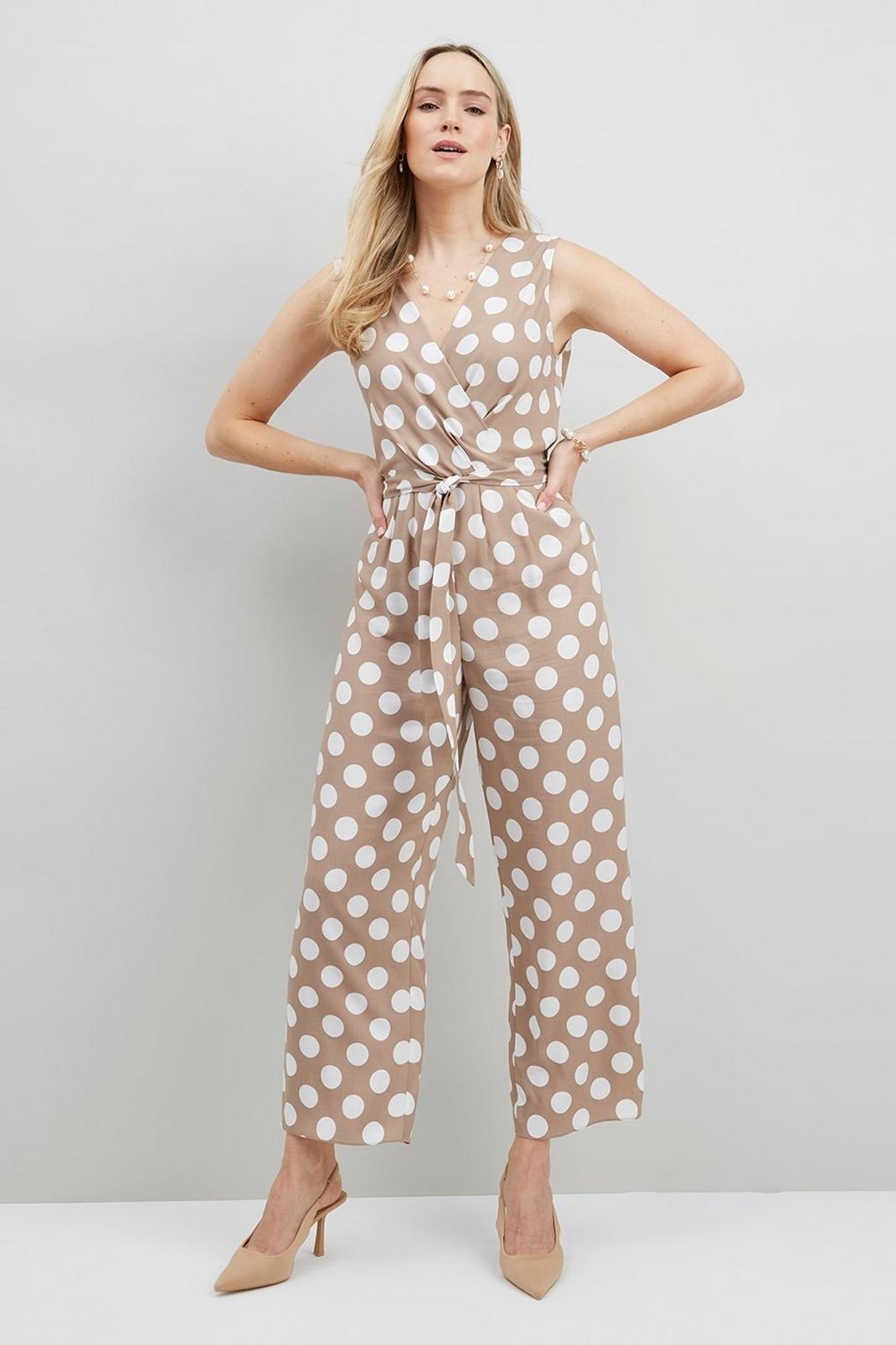 Beige Taupe Spot Woven Jumpsuit image number 1