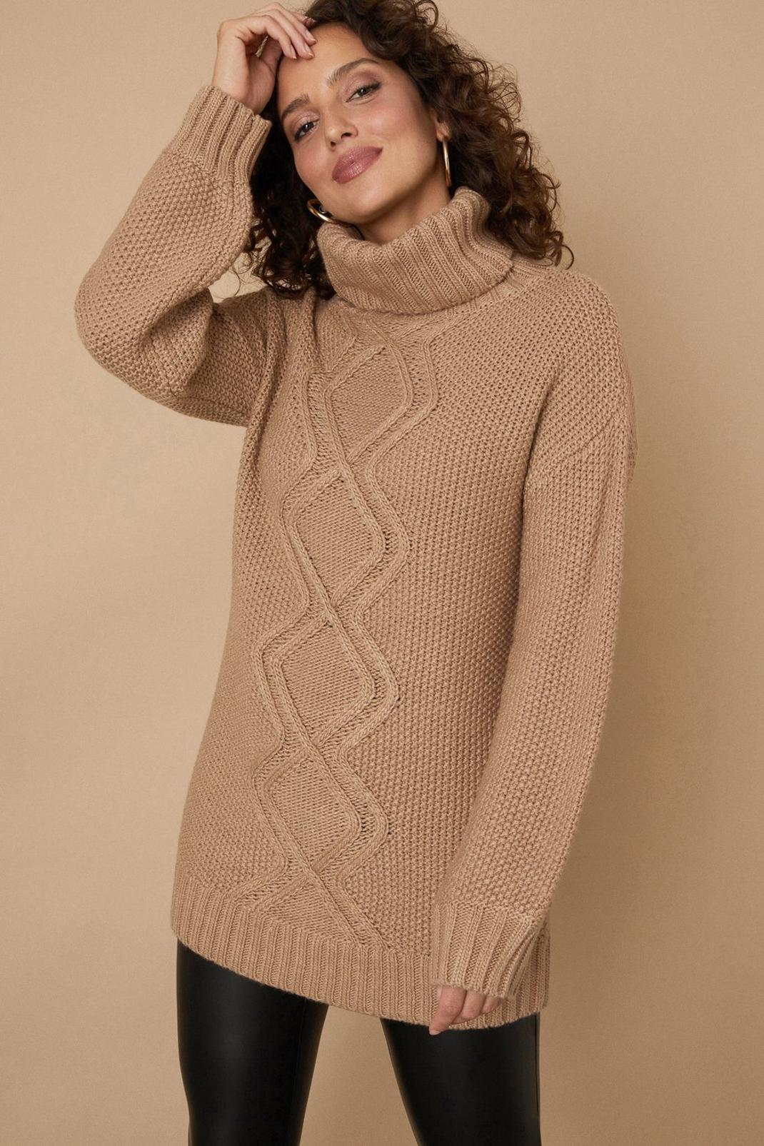 Mocha Cable knit Front Tunic image number 1