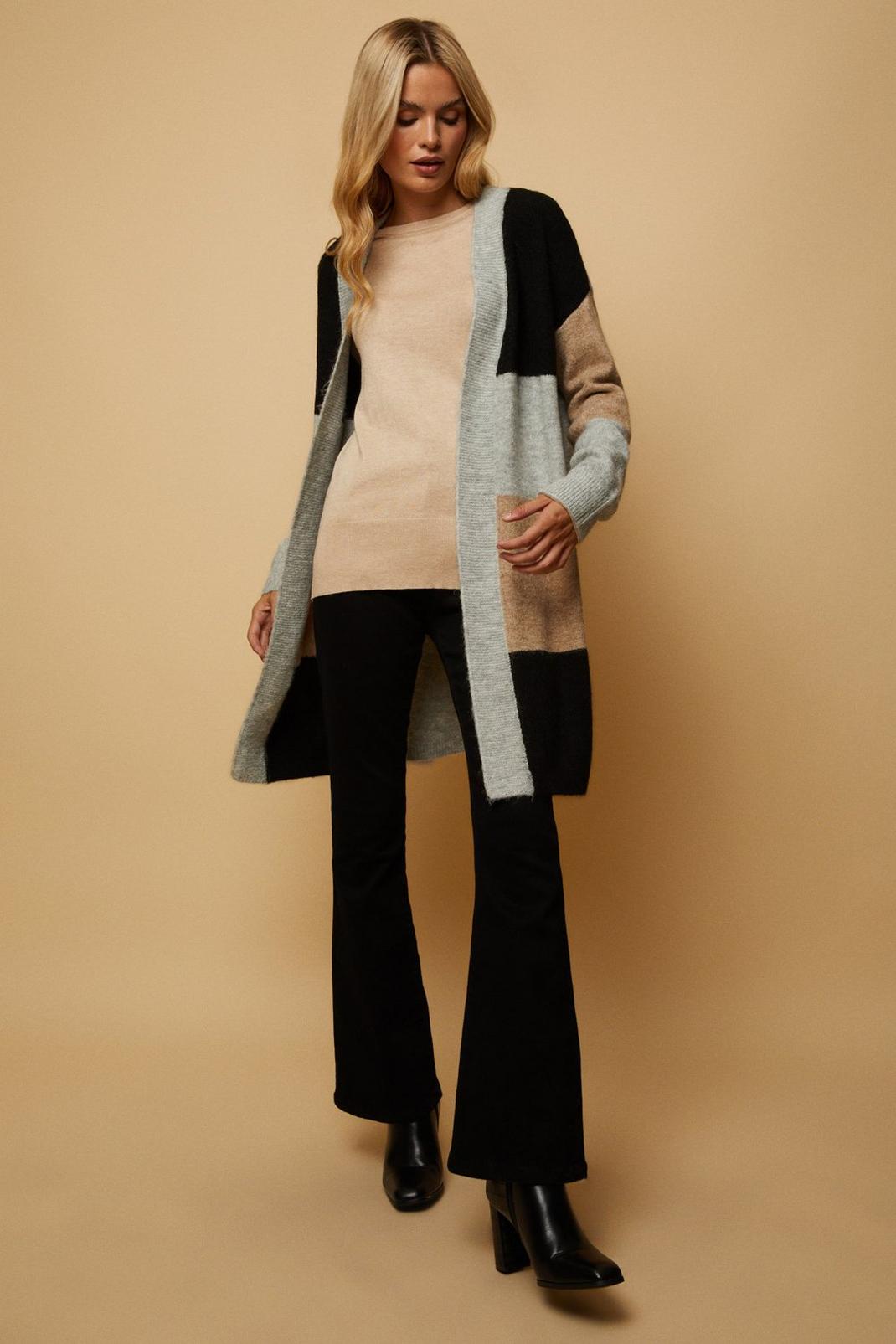 Charcoal Colour Block Cardigan image number 1