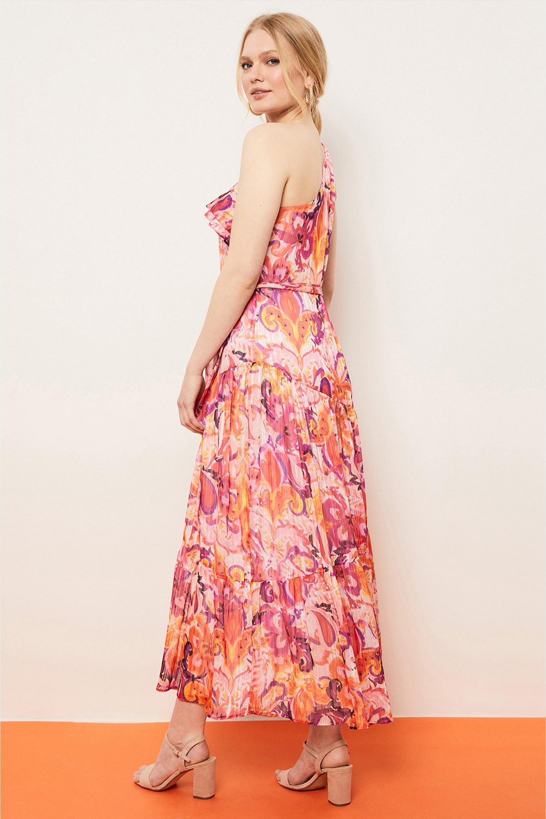 Petite Pink Abstract One Shoulder Maxi Dress