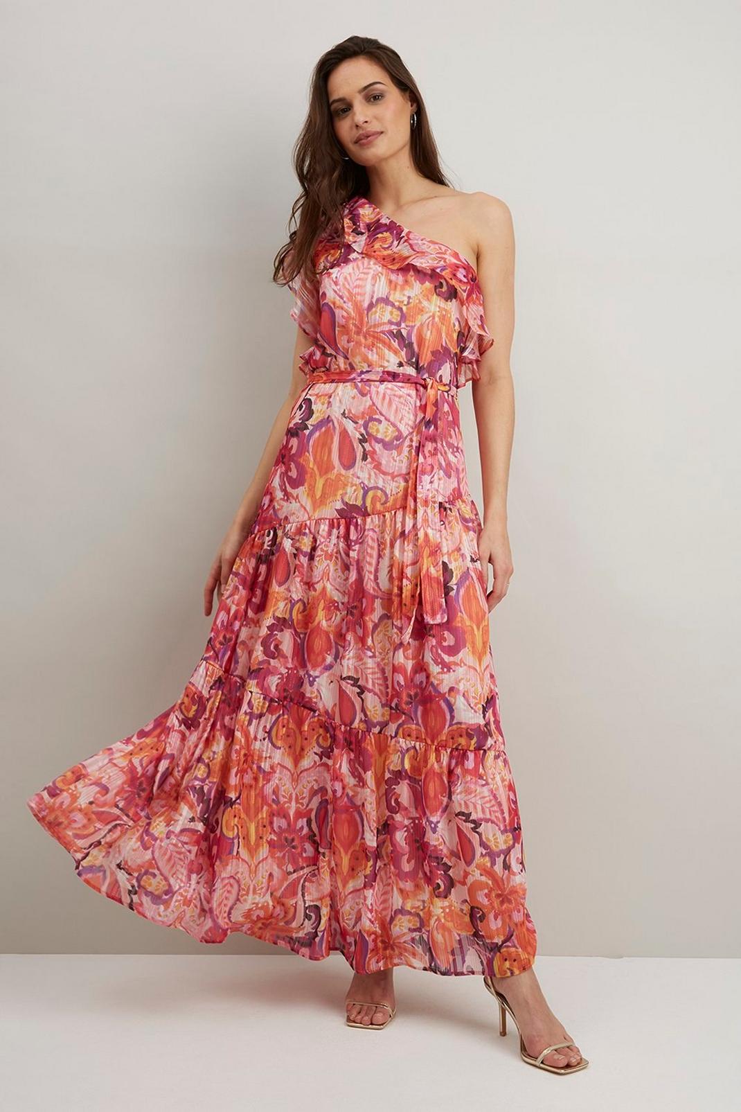 155 Pink Abstract One Shoulder Maxi Dress image number 2