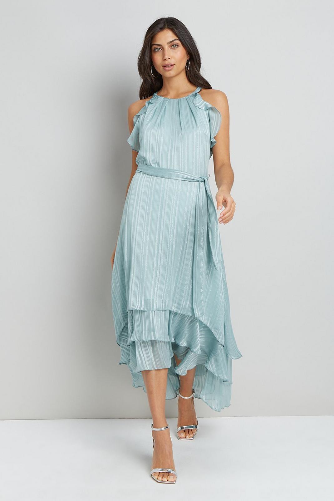 Mint Satin Sparkle Stripe Layered Dress image number 1