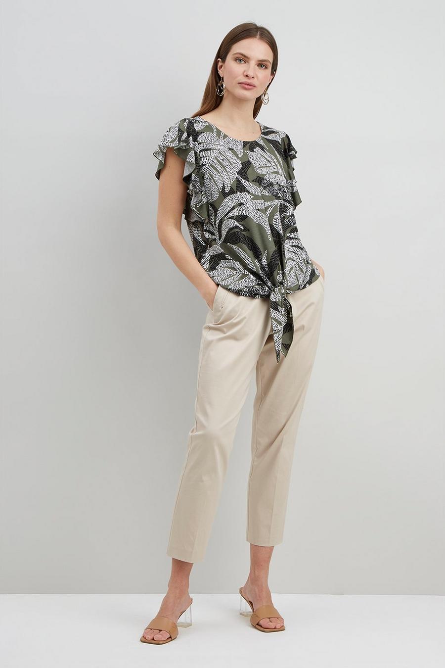 Tall Khaki Palm Tie Front Top