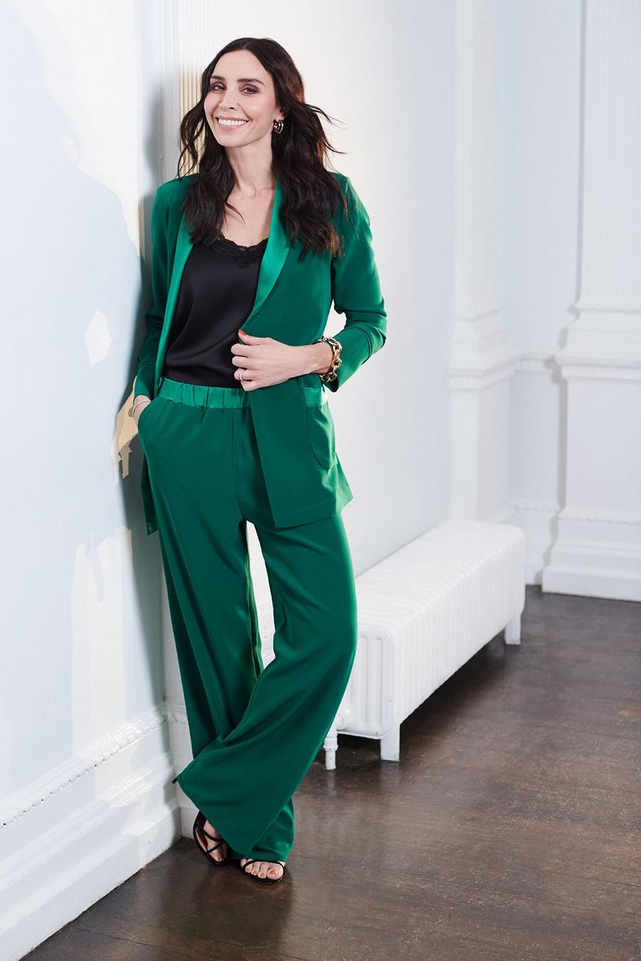 Green Satin Belted Suit
