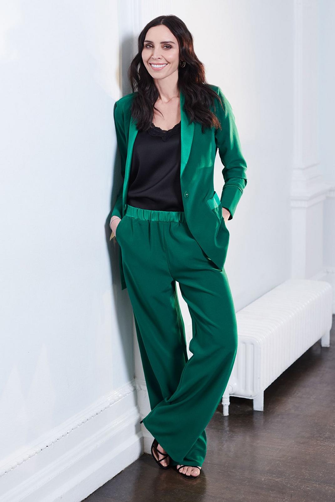 Green Satin Suit Trousers image number 1