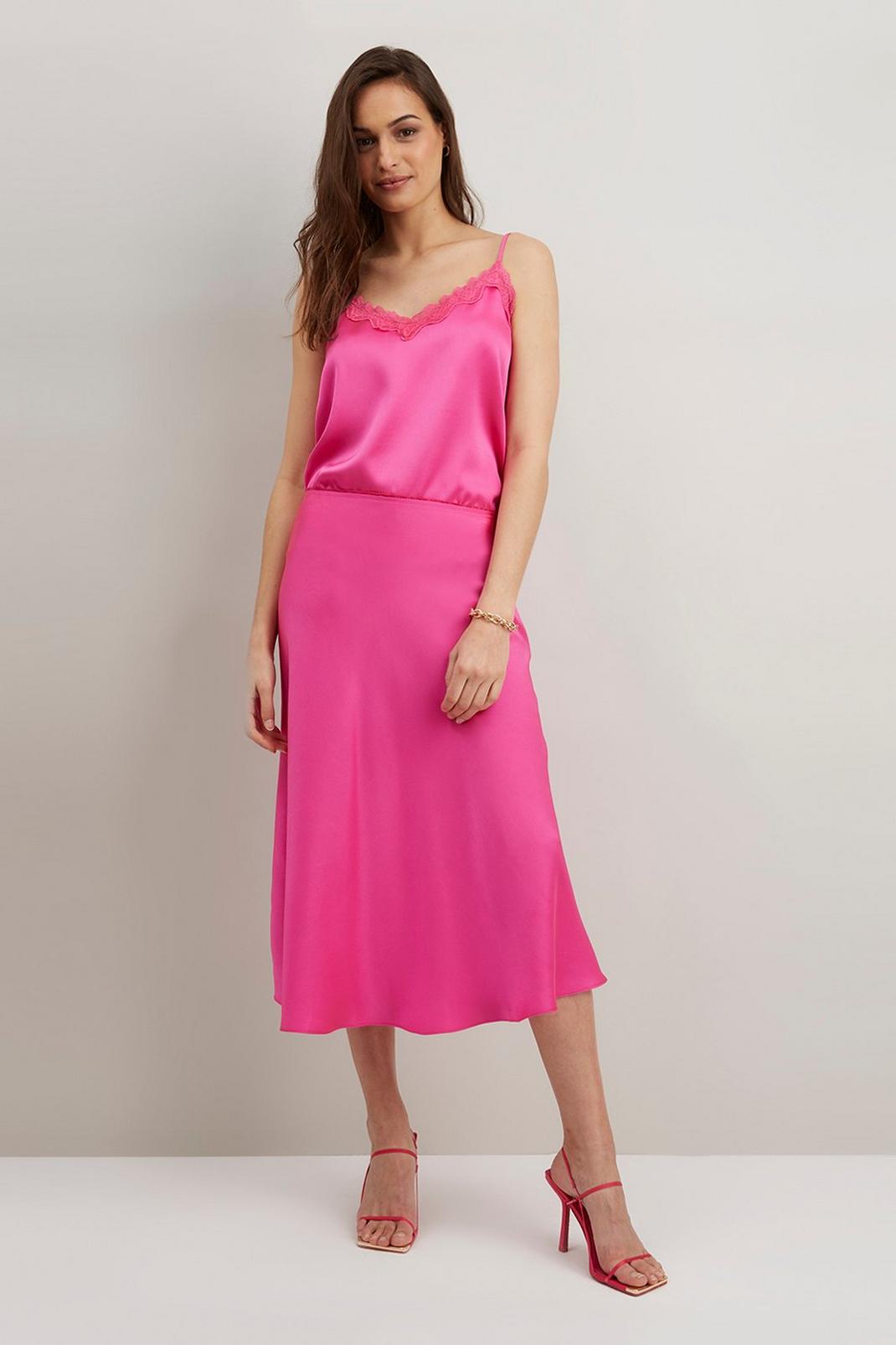 155 Pink Satin Co-ord Bias Cut Skirt image number 2
