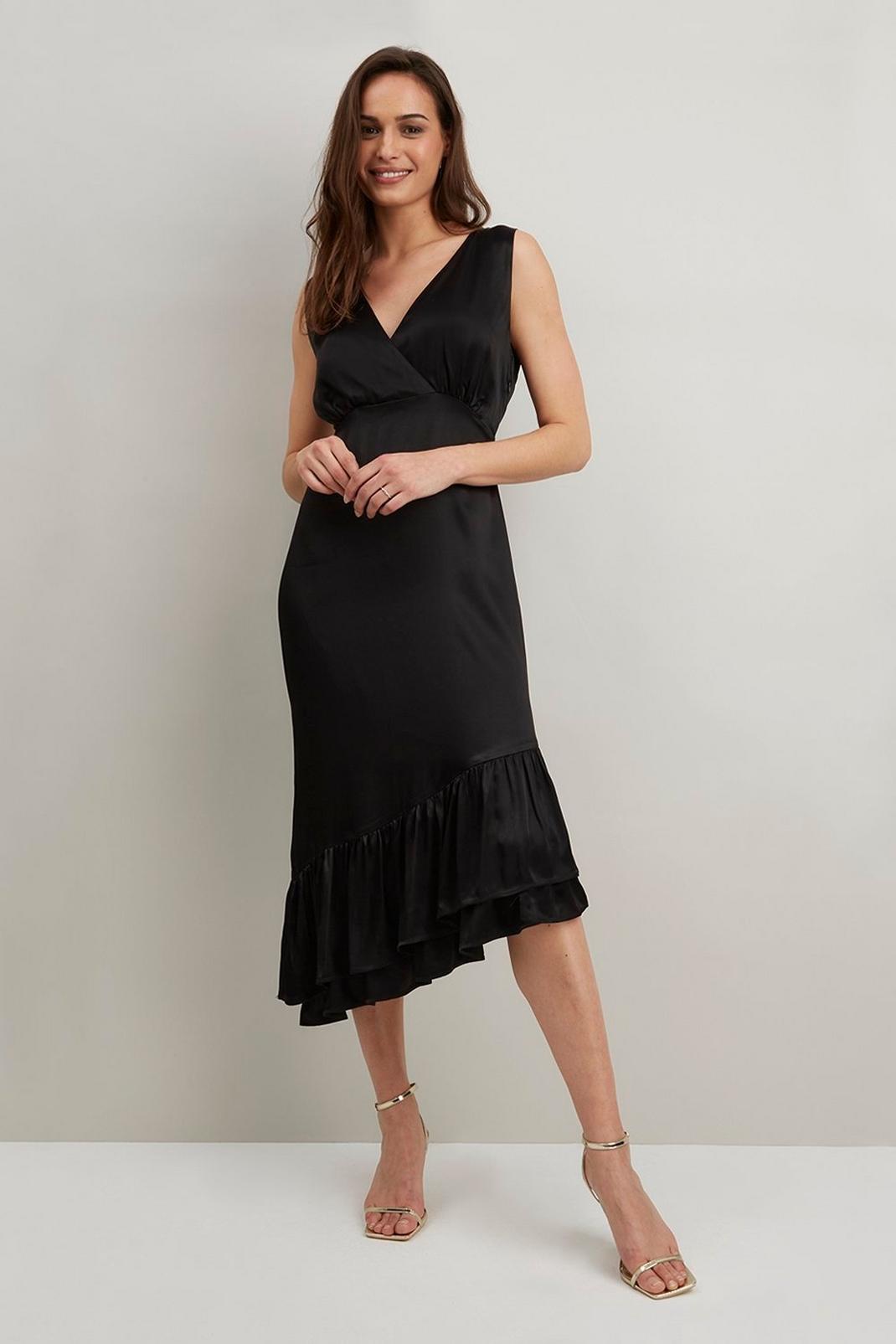 Black Satin Midi Dress image number 1