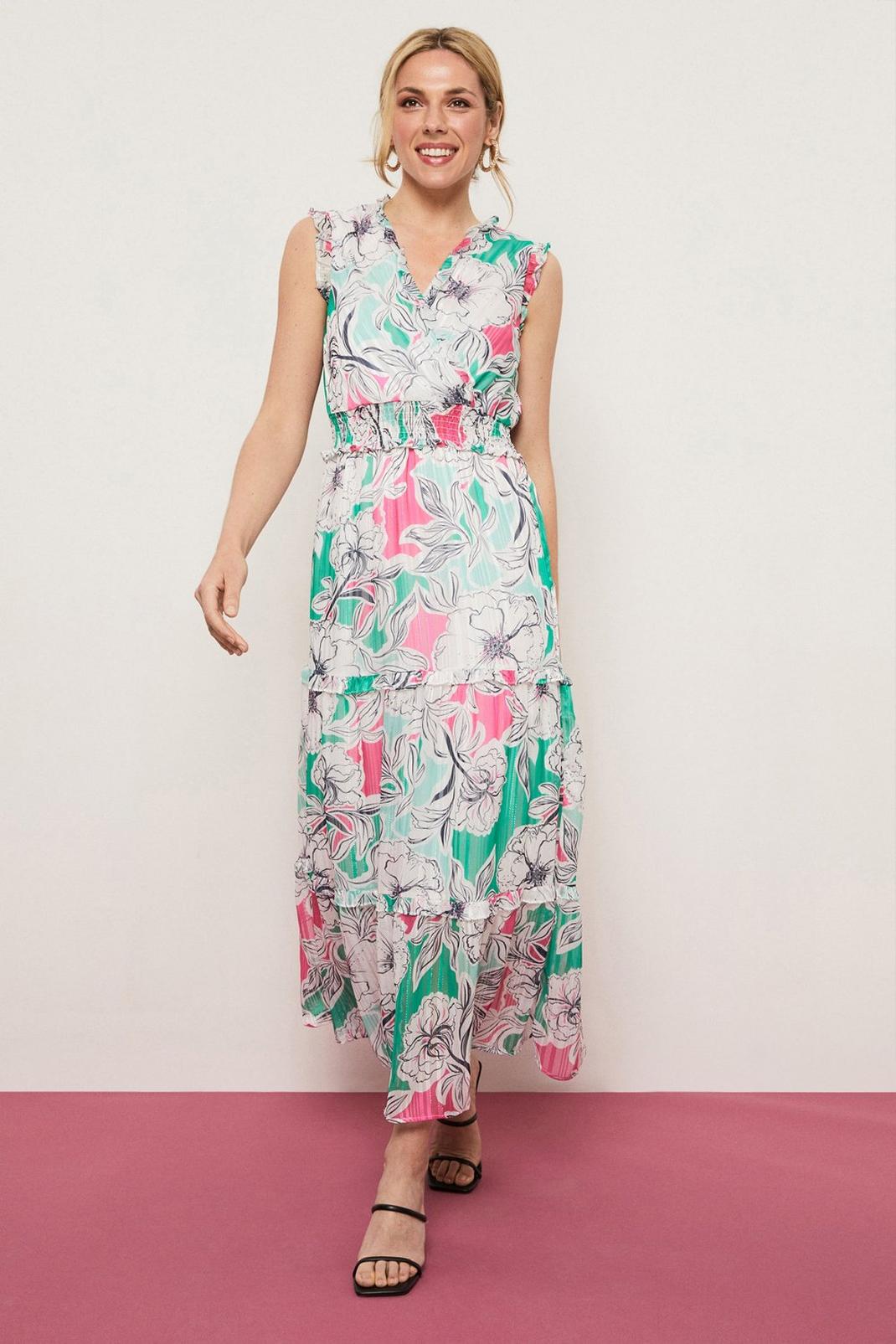 Green And Pink Floral Maxi Dress image number 1