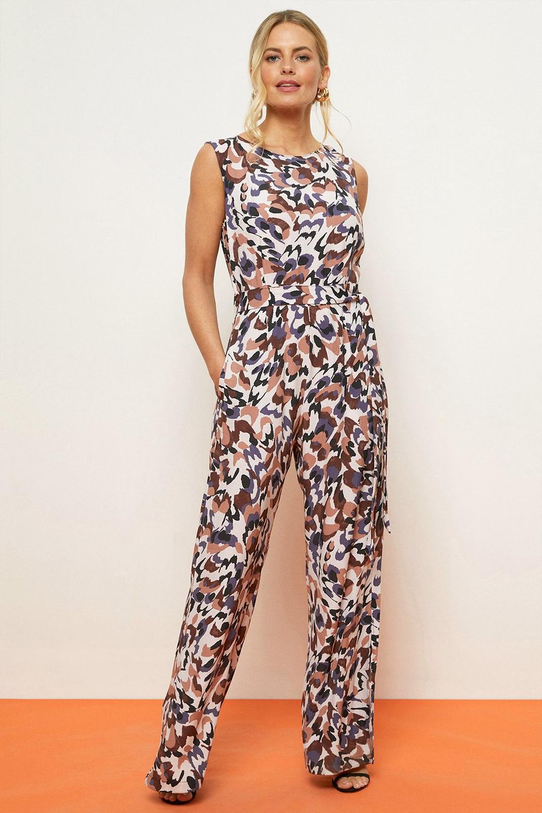 Brown Mocha Abstract Woven Jumpsuit image number 1