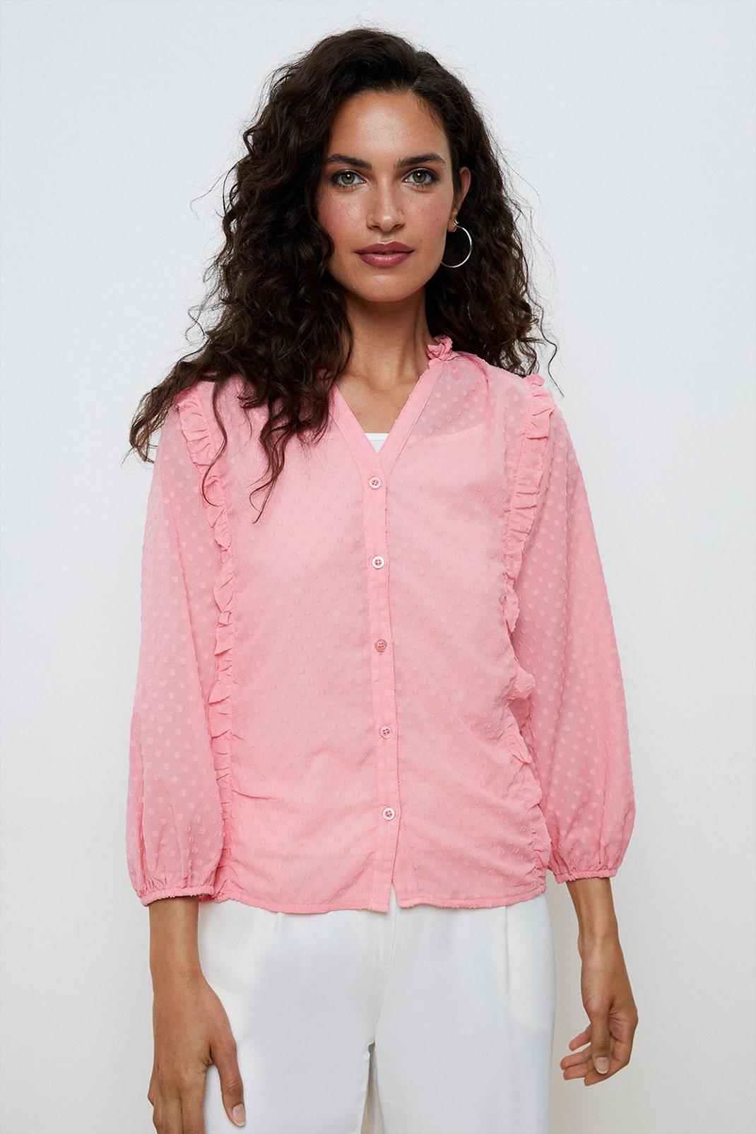 Coral Dobby Ruffle Top image number 1