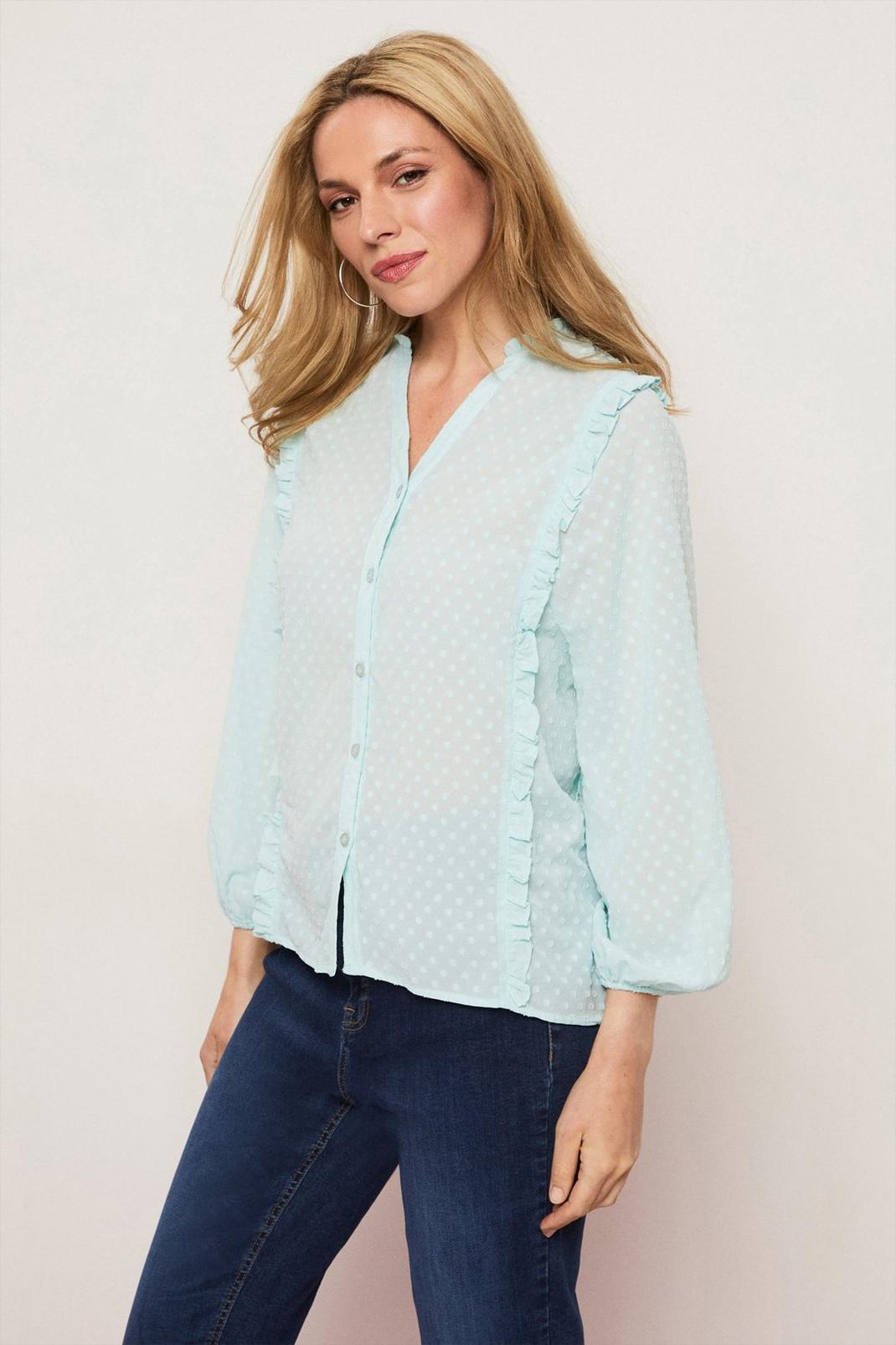 Mint Dobby Ruffle Top image number 1