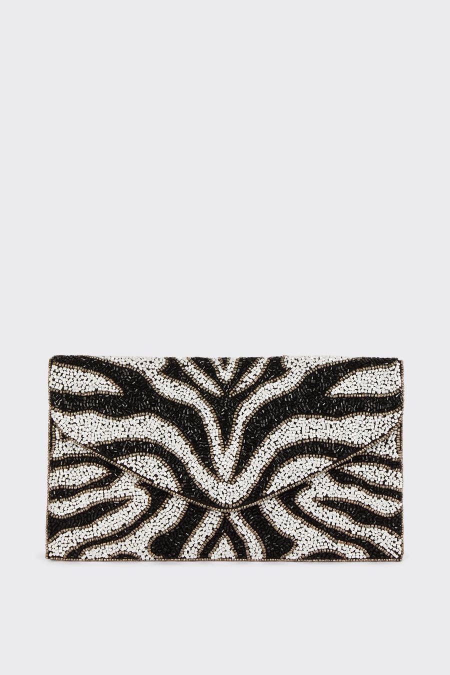 Mono Animal Zebra Sequin Clutch Bag