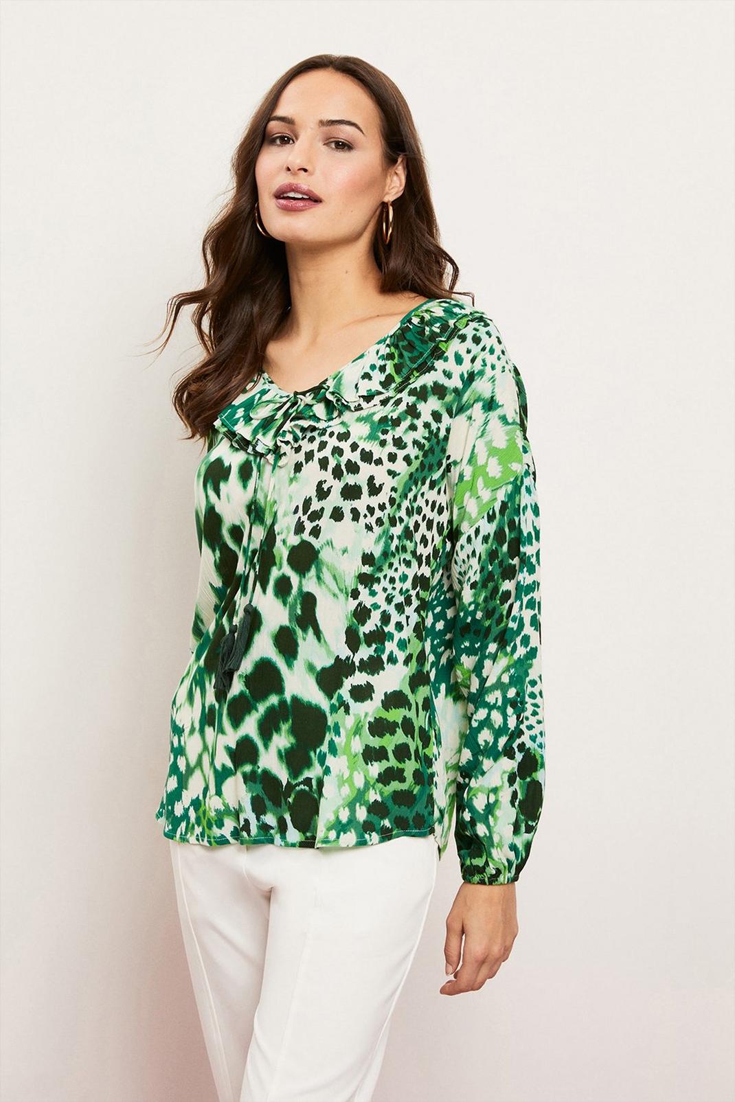 Tall Green Animal Ruffle Top image number 1