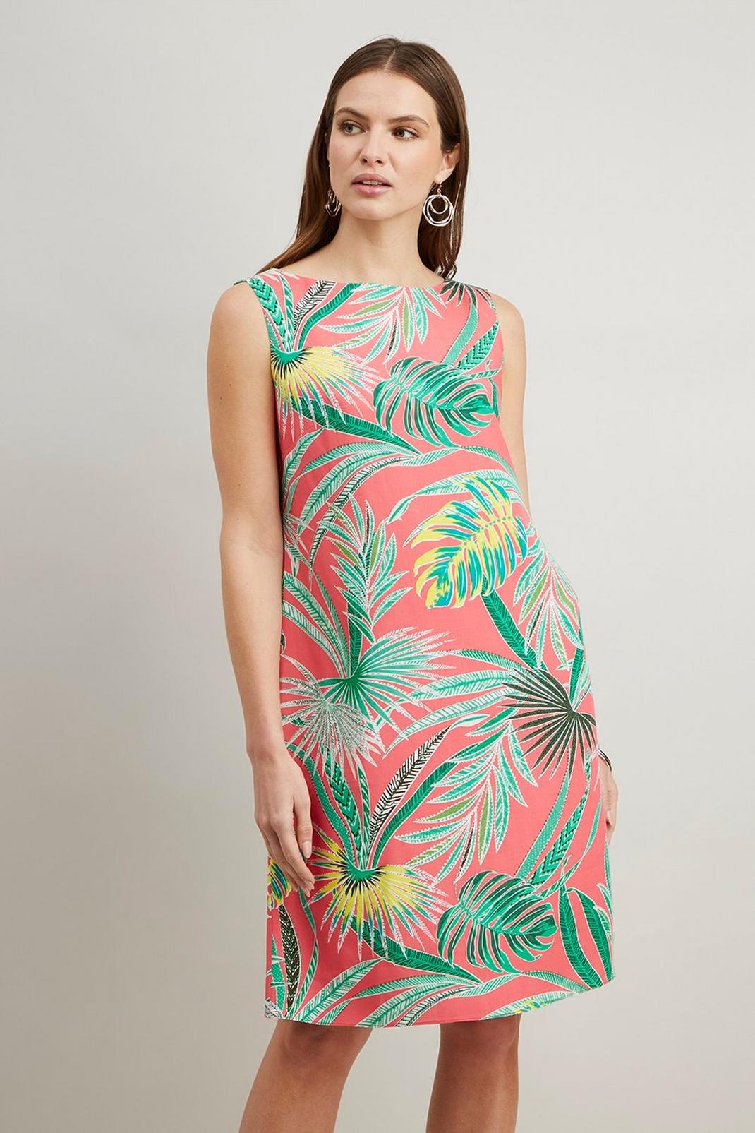 Pink Coral Palm Shift Dress image number 1