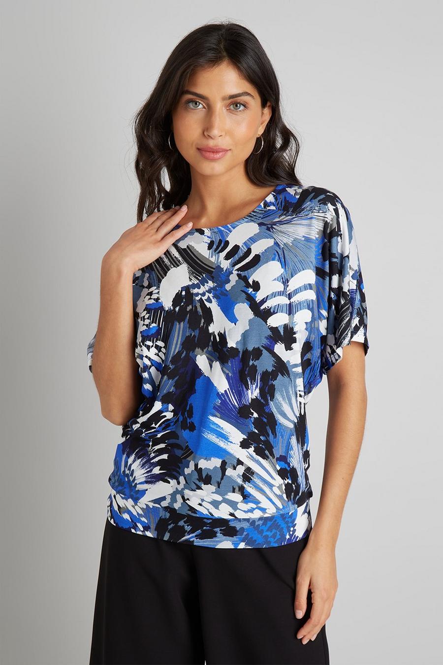 Blue Feather Jersey Dolman Top