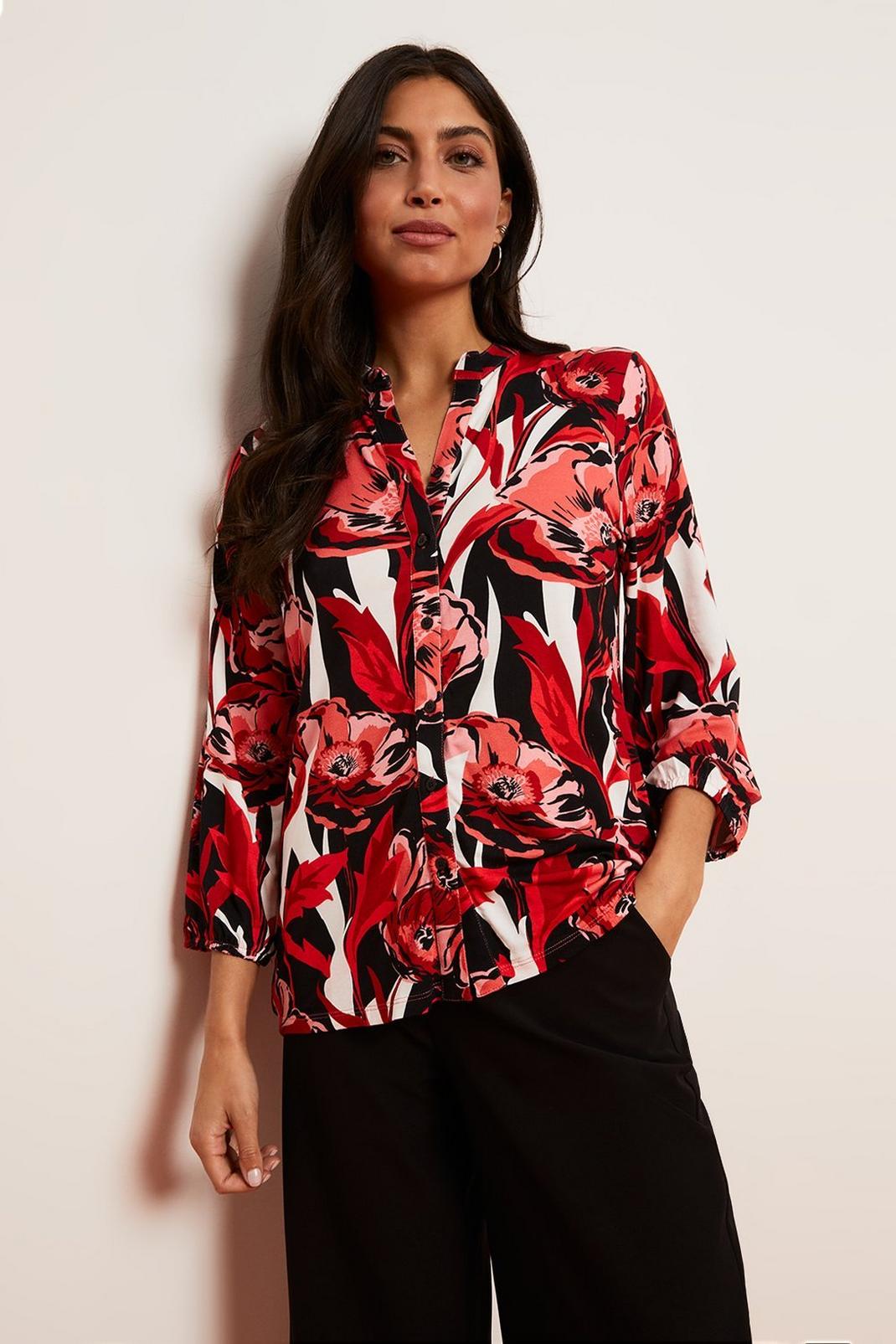 Red Poppy Print Jersey Shirt image number 1