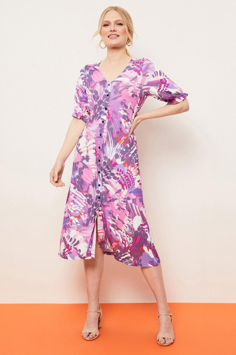 Petite Lilac Feather Jersey Button Dress