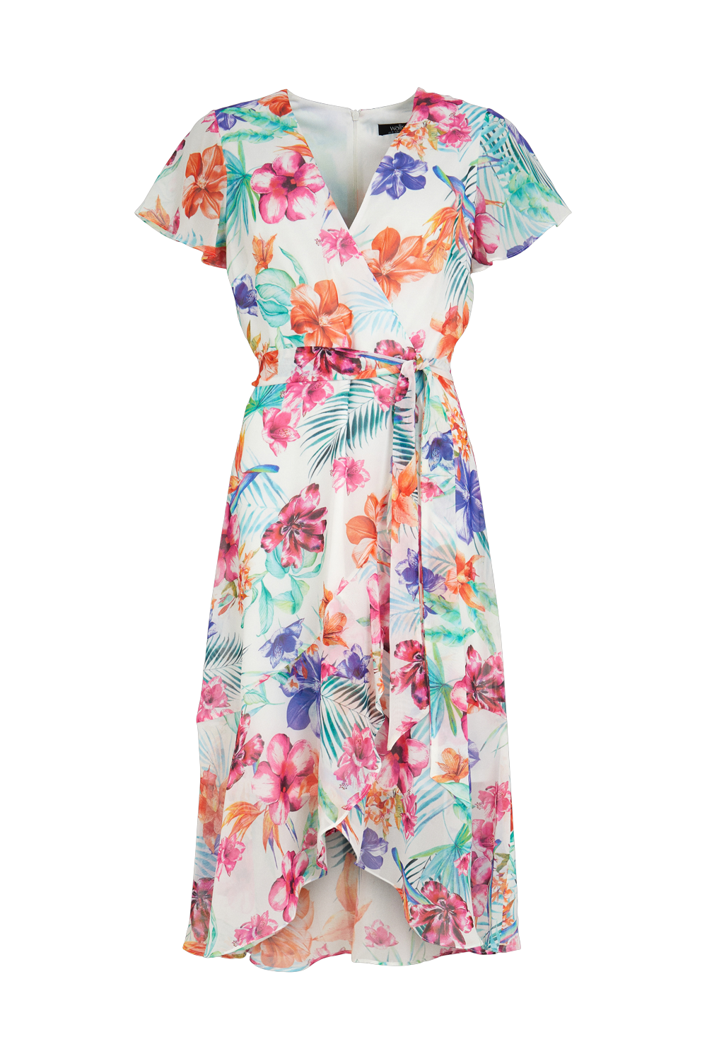 Tropical Printed Fluted Sleeve Wrap Dress | Wallis EU