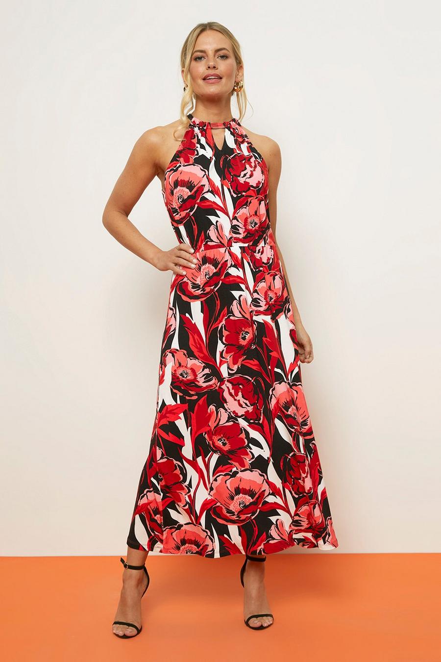 Poppy Print Jersey Halter Dress