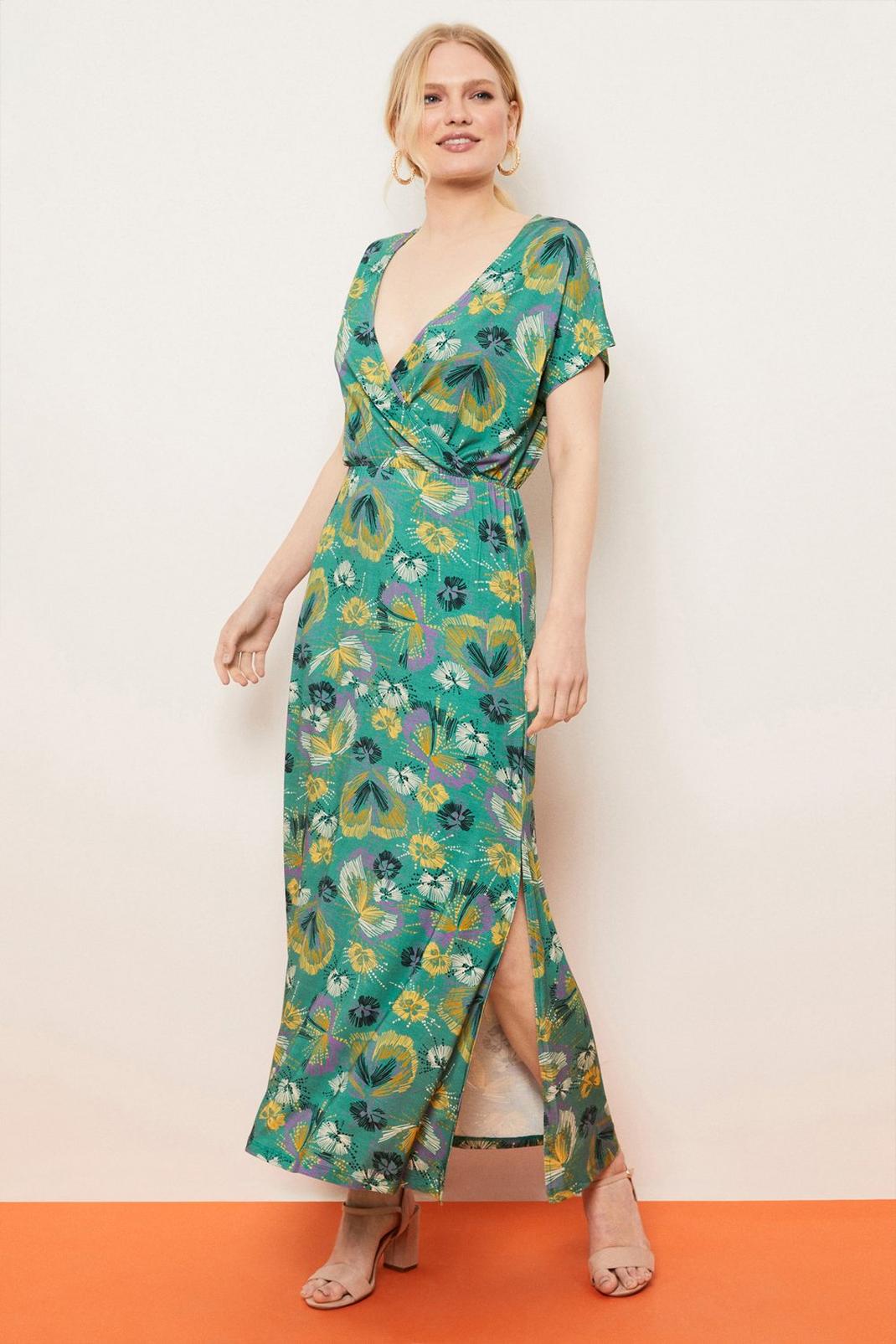 Petite Green Butterfly Jersey Maxi Dress image number 1