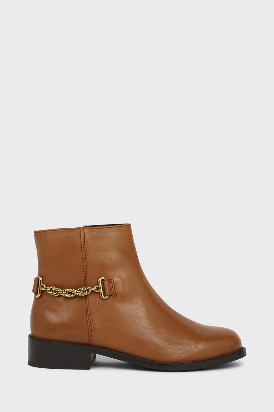 Leather Waterlily Snaffle Detail Ankle Boots
