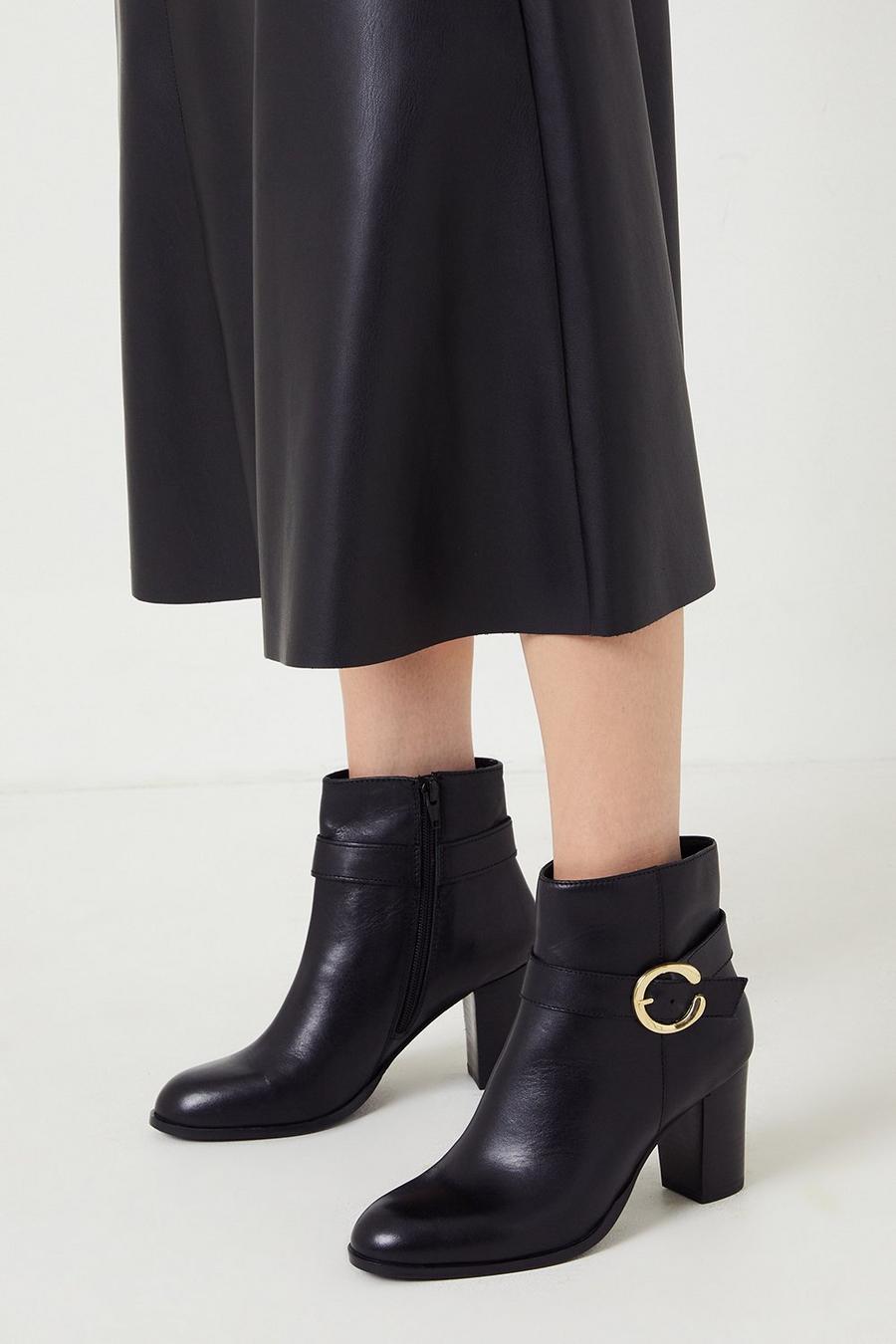 Leather Willow Metal Detail Heeled Boots